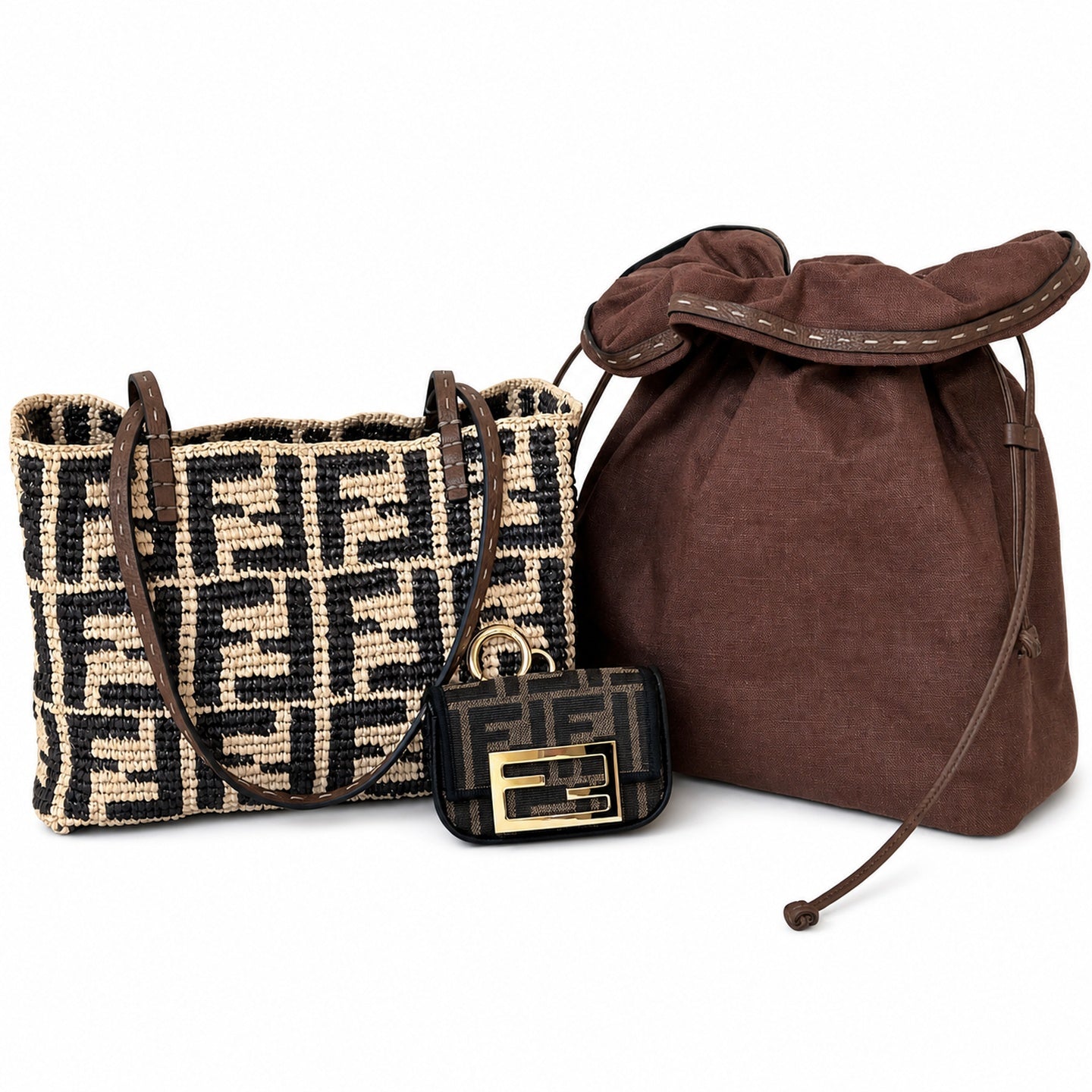 Fendi Roll Raffia Shopping Bag