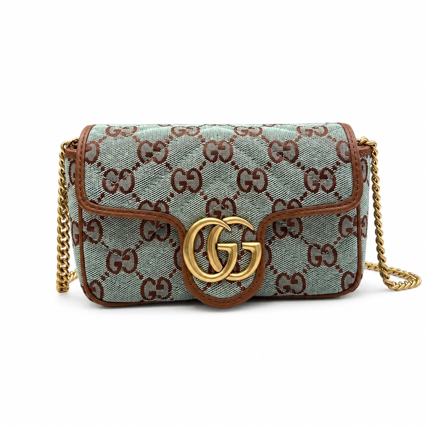 Gucci Mini Cotton Canvas Leather Brown Blue Gold Shoulder Bag