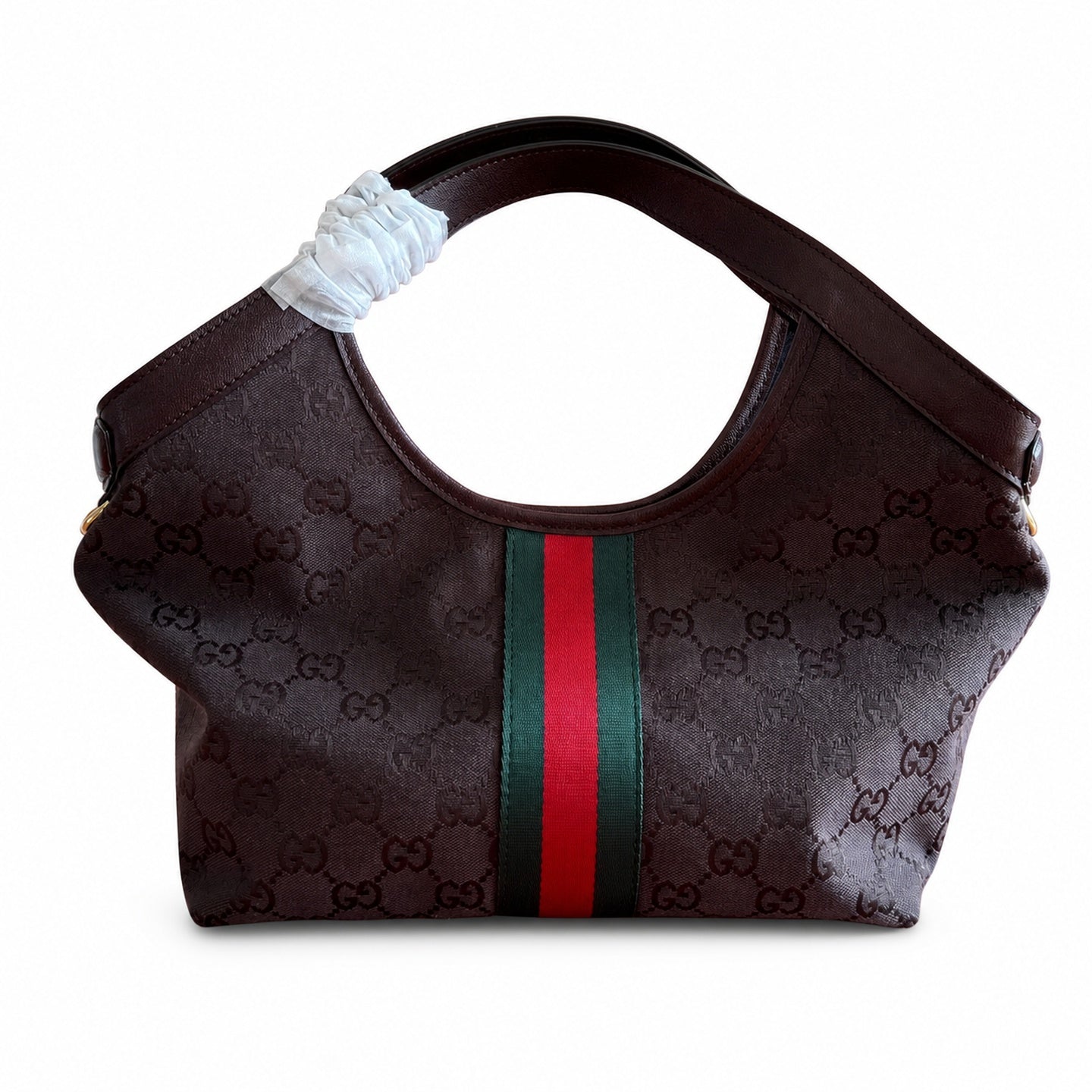 Gucci Giglio Canvas Leather Brown Red Green Gold Handbag