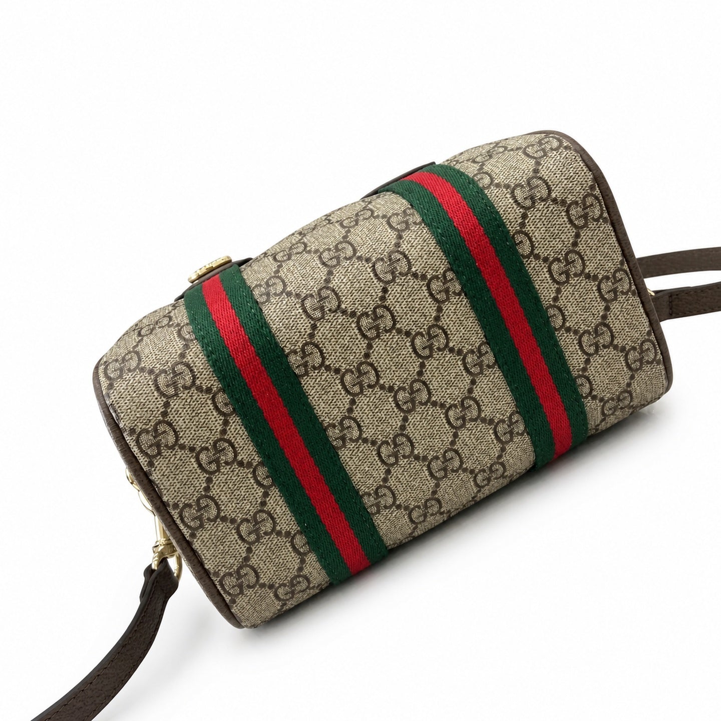 Gucci Mini Cotton Canvas Leather Beige Brown Green Gold Bag
