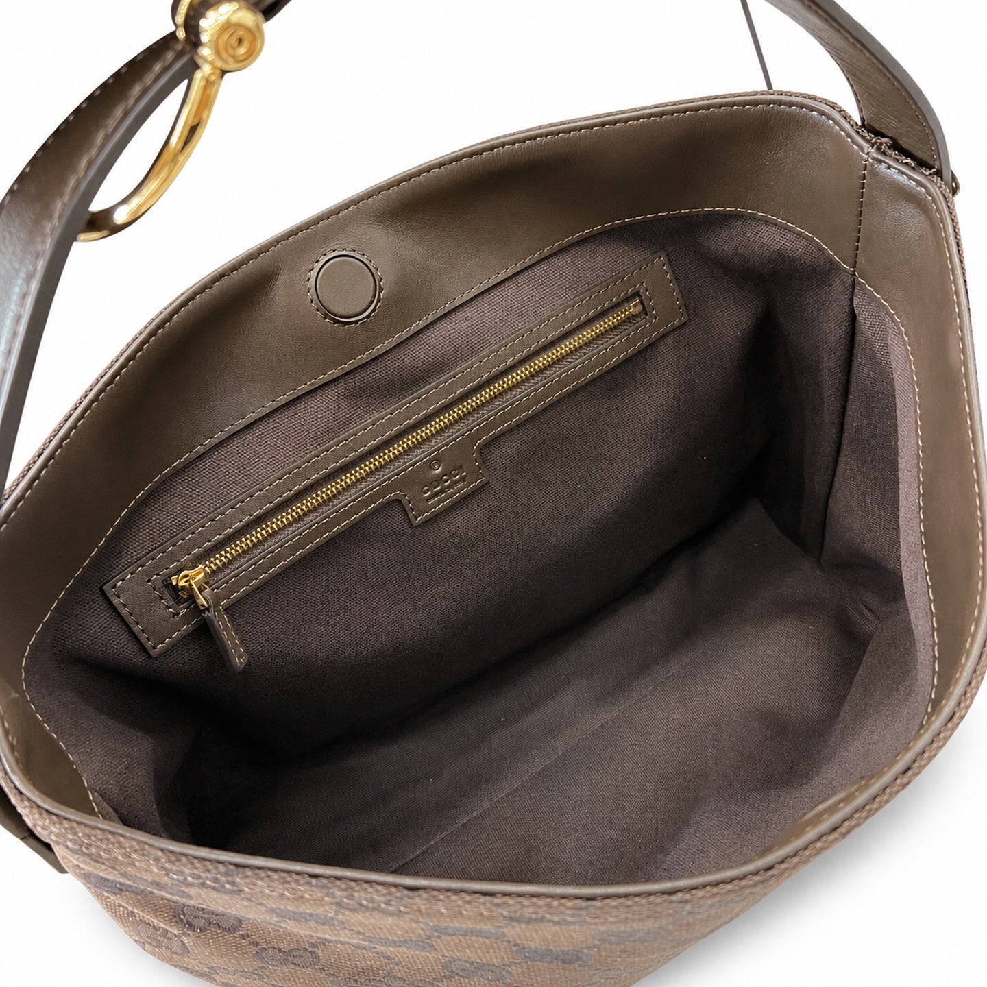 Gucci Horsebit Cotton Canvas Brown Gold Handbag