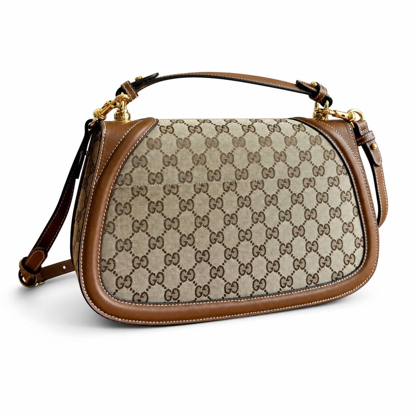 Gucci Blondie Medium Cotton Canvas Leather Beige Brown Gold Handbag