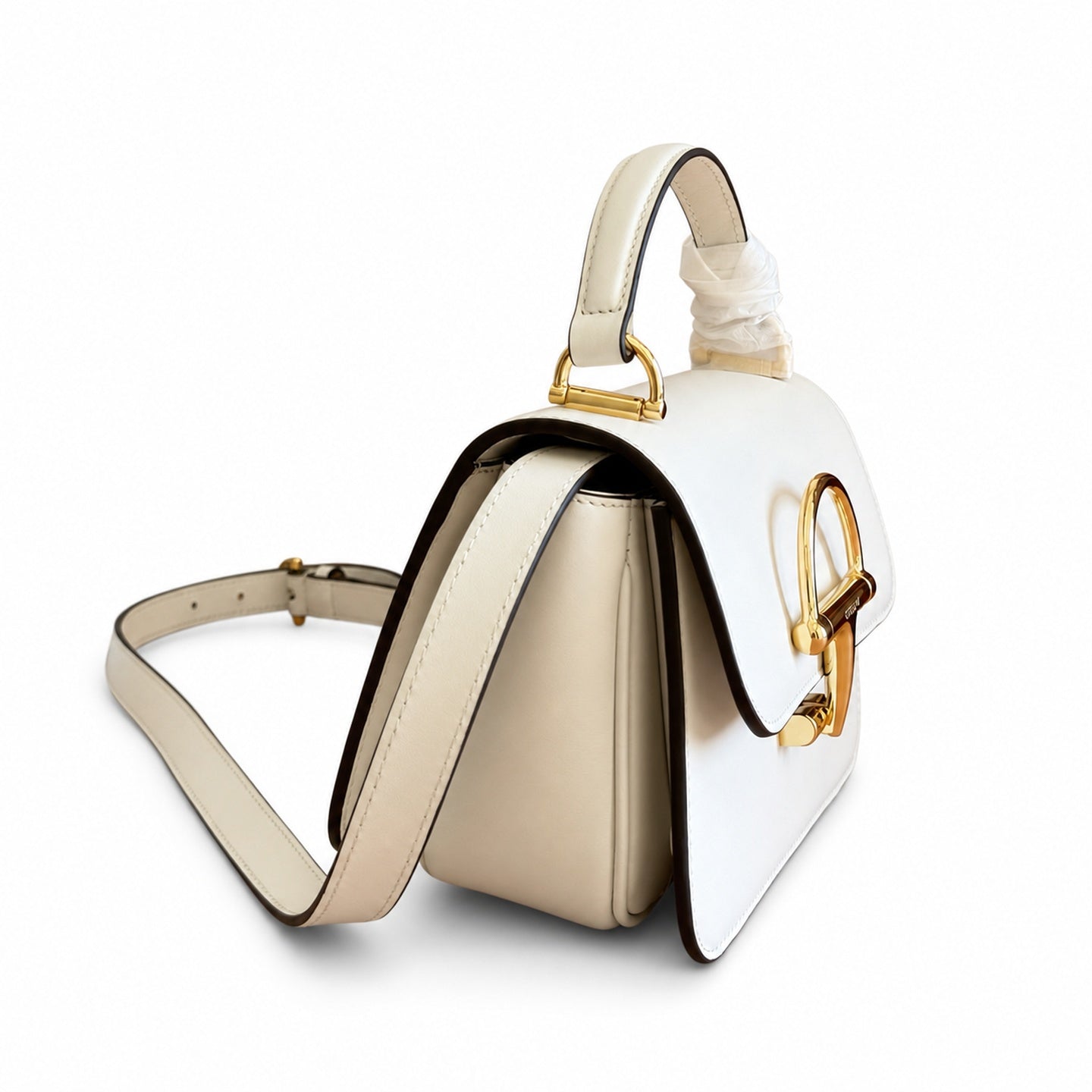Gucci Horsebit Leather Black White Gold Handbag