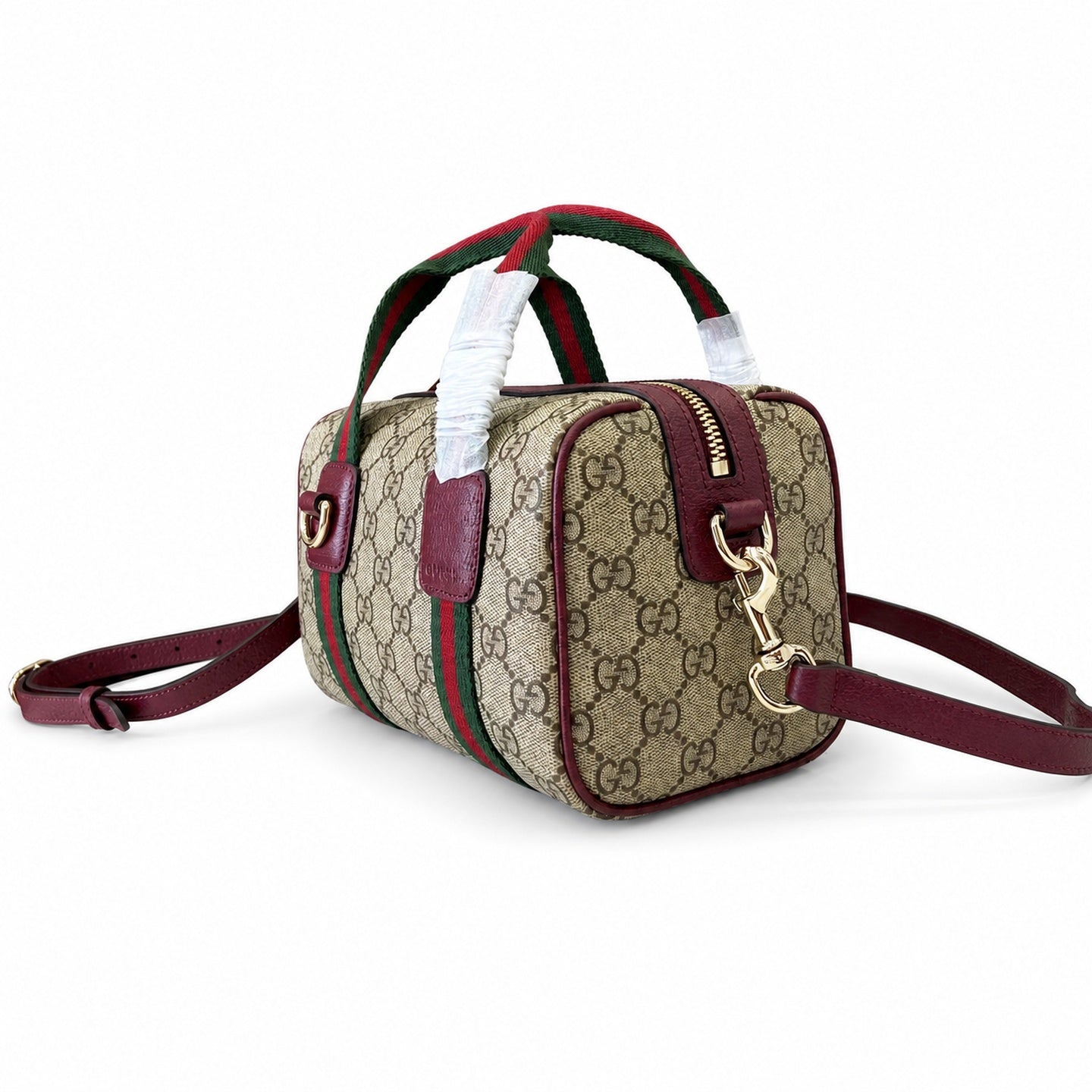 Gucci Mini Cotton Canvas Leather Beige Brown Red Green Gold Bag