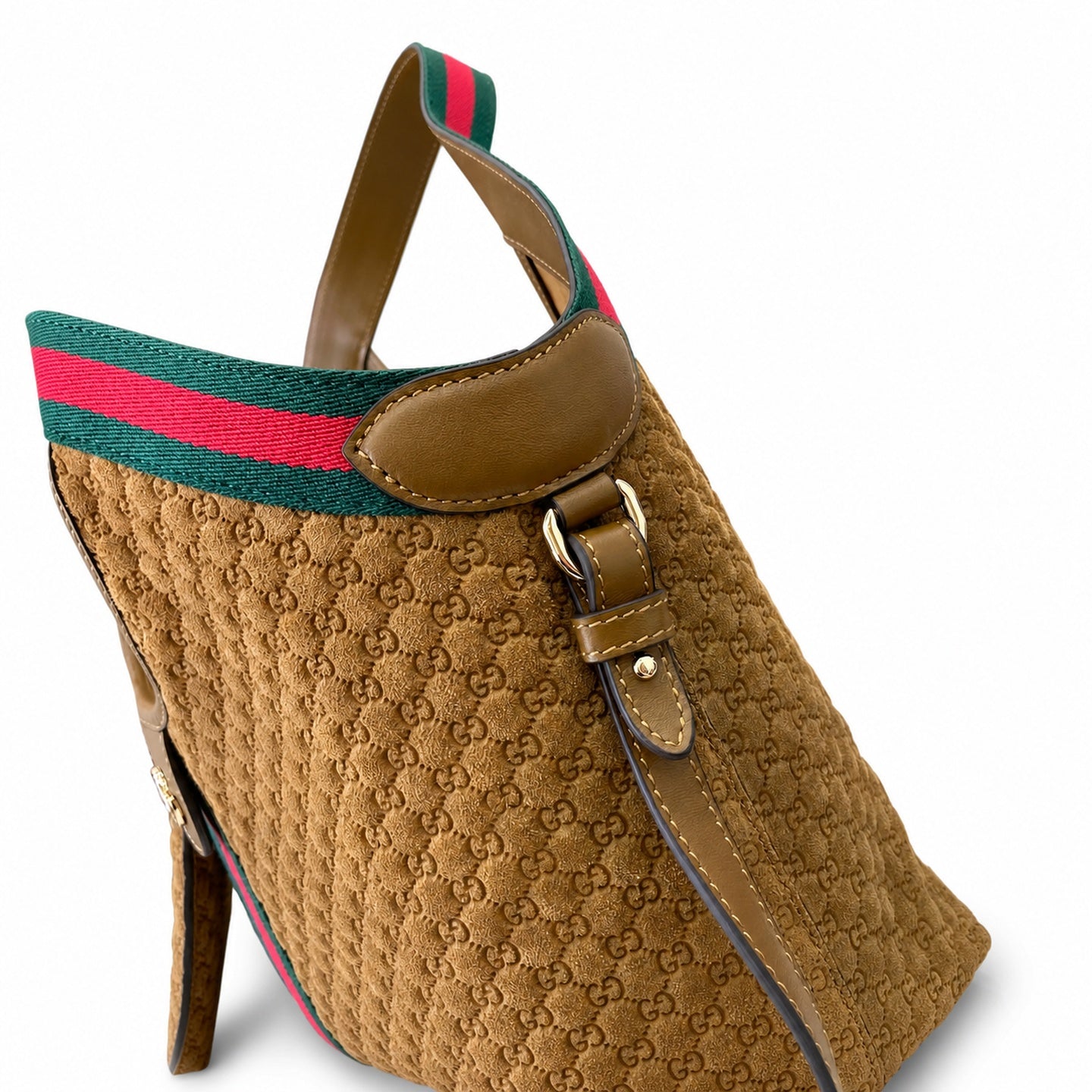 Gucci Giglio Small Cotton Suede Canvas Velvet Leather Brown Red Green Gold Tote Bag