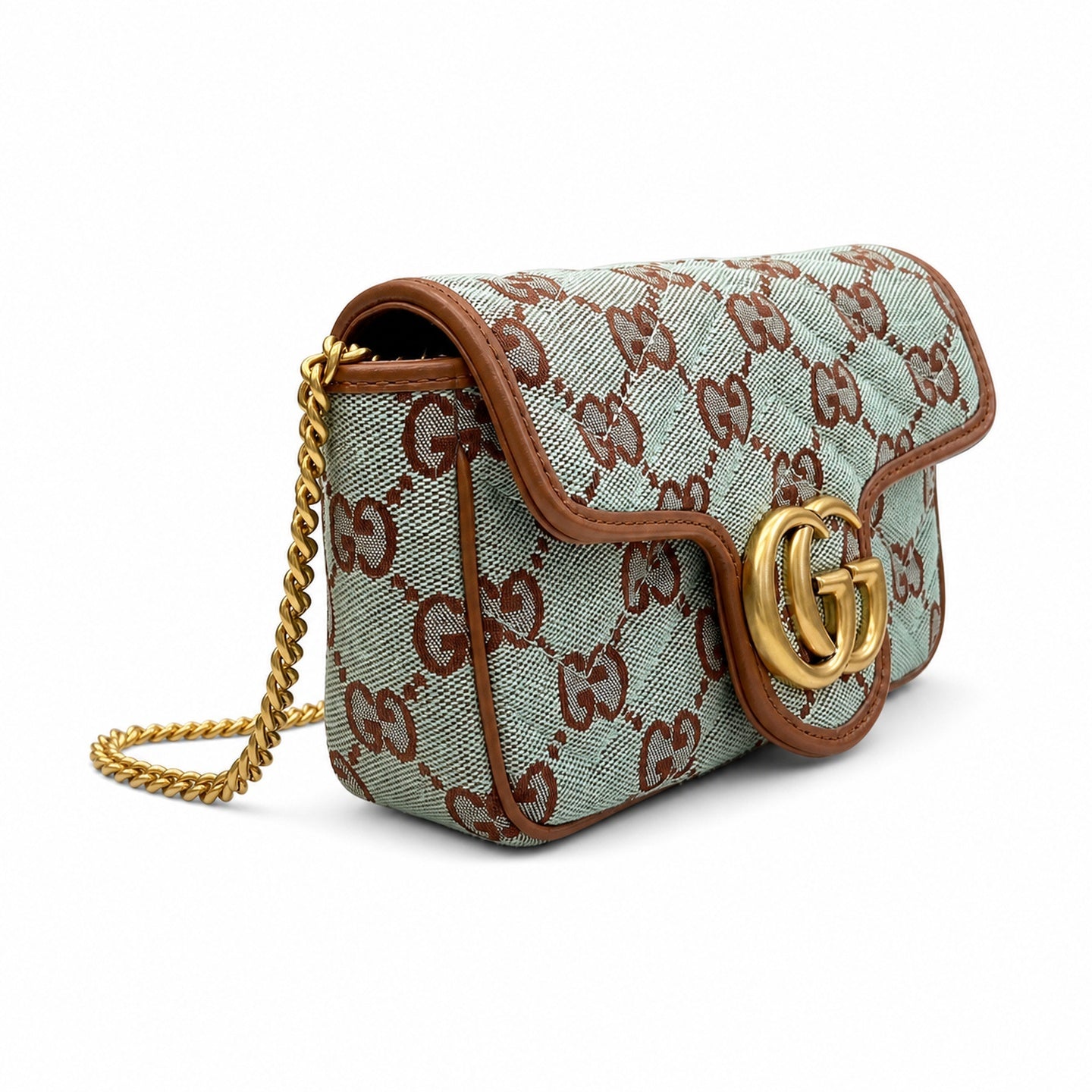 Gucci Mini Cotton Canvas Leather Brown Blue Gold Shoulder Bag