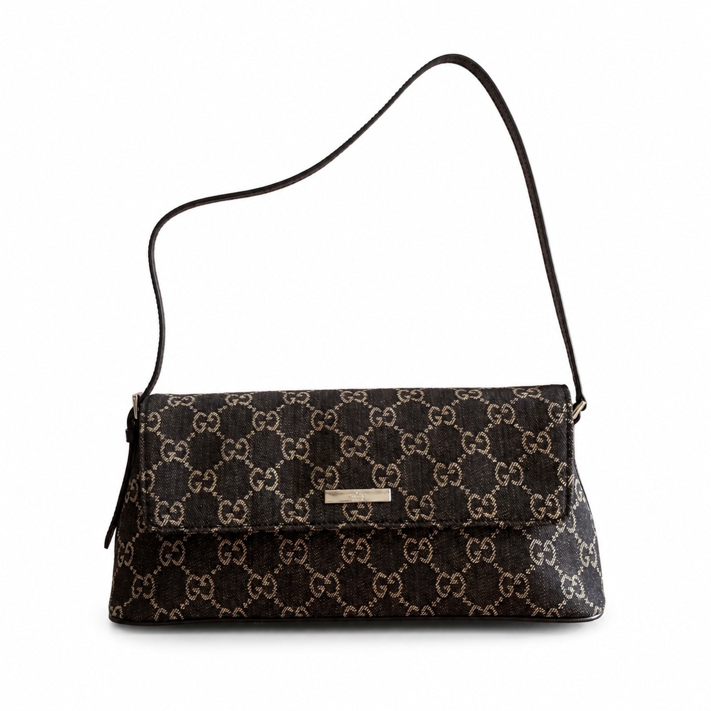 Gucci Denim Nylon Leather Black Blue Shoulder Bag