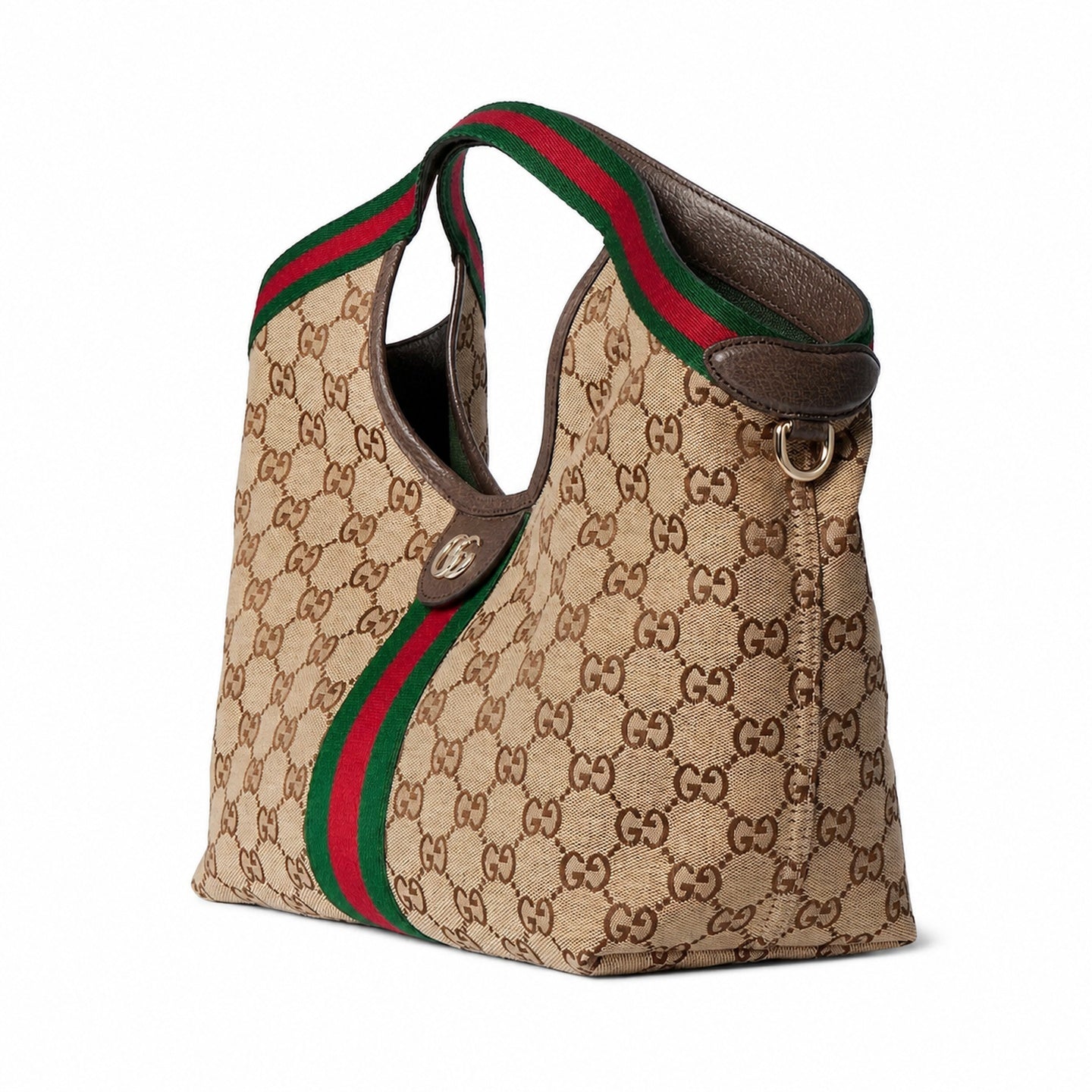 Gucci Giglio Small Cotton Canvas Leather Beige Brown Red Green Gold Tote Bag