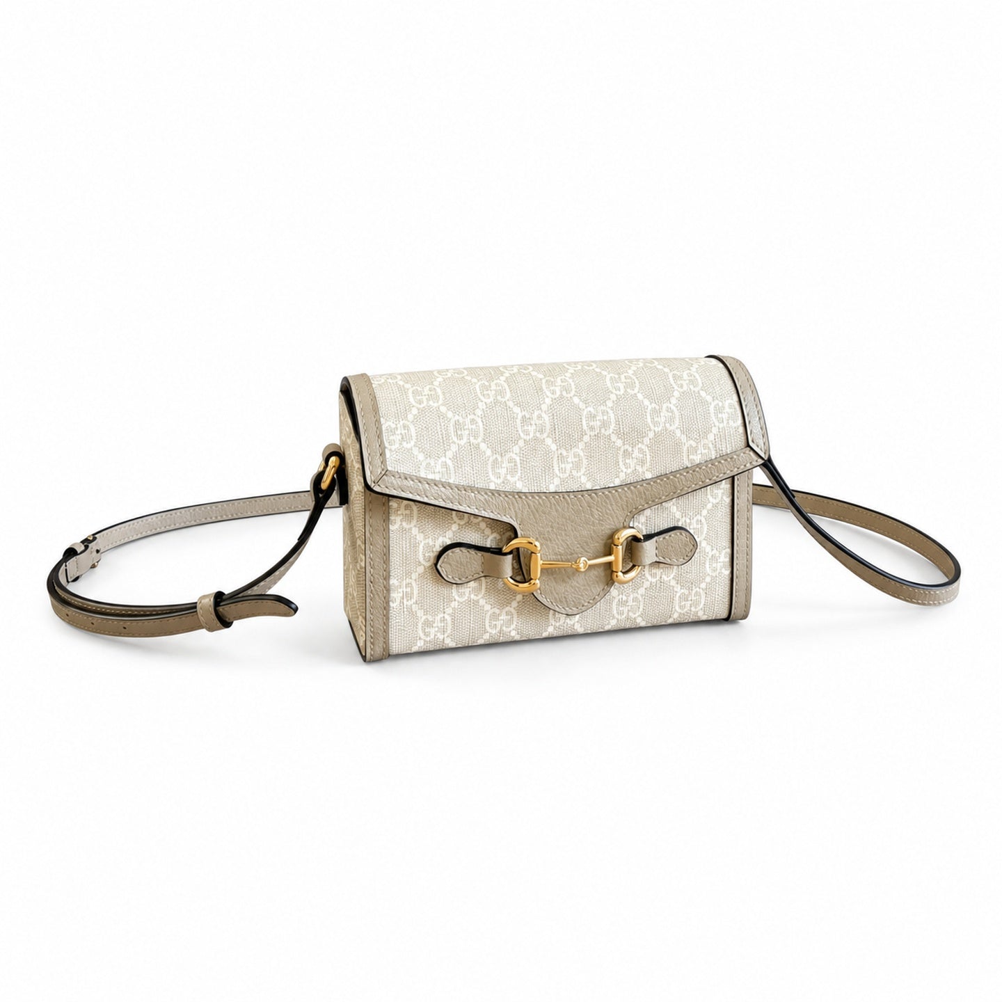Gucci Horsebit 1955 Mini Cotton Canvas Leather Black Beige Handbag
