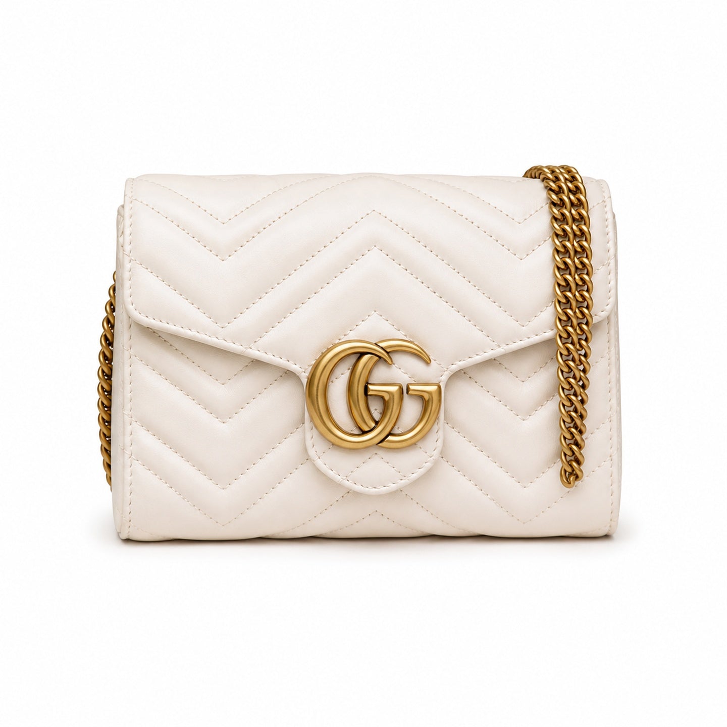 Gucci GG Marmont Mini Quilted Matelasse Leather White Beige Handbag