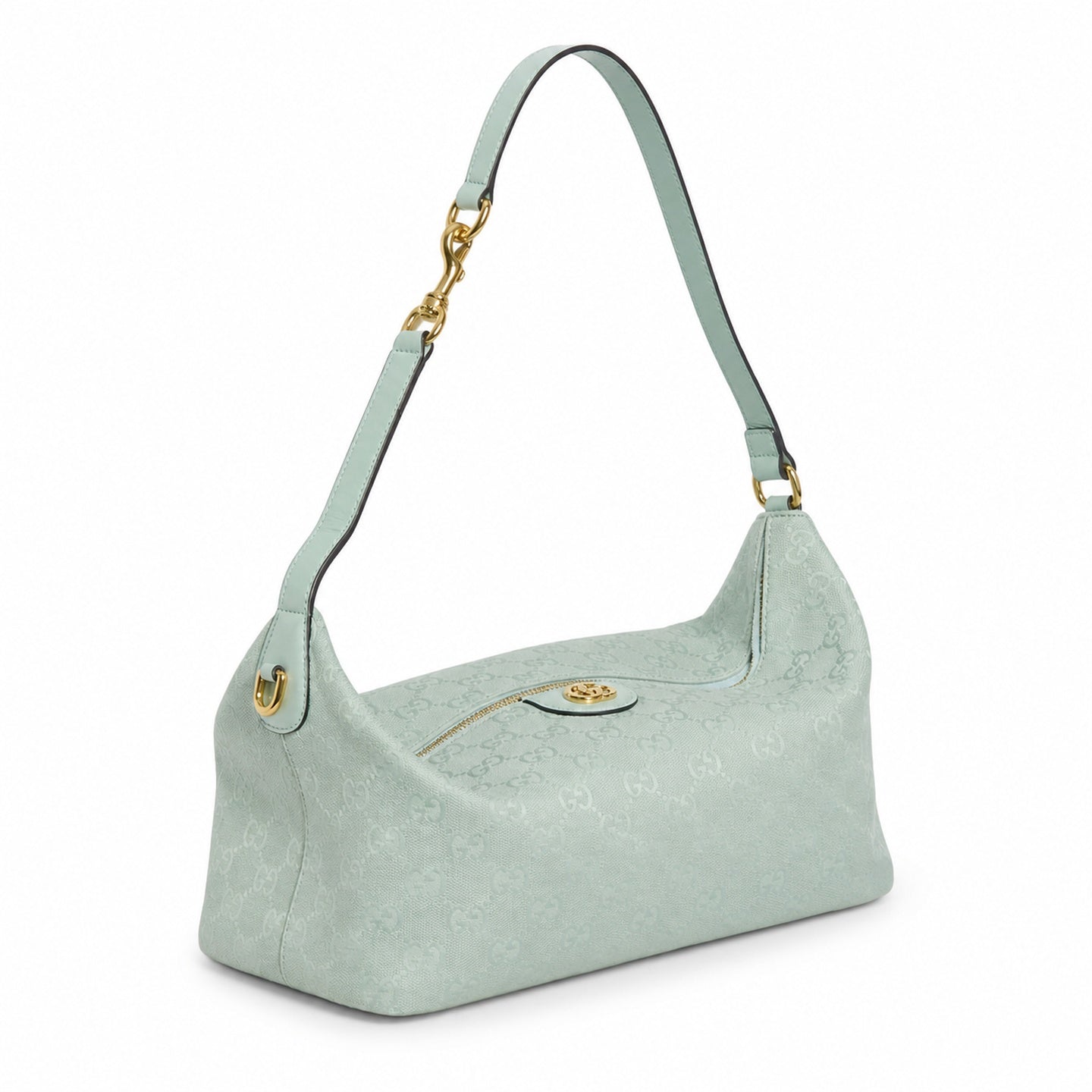 Gucci Cotton Canvas Leather Blue Gold Bag