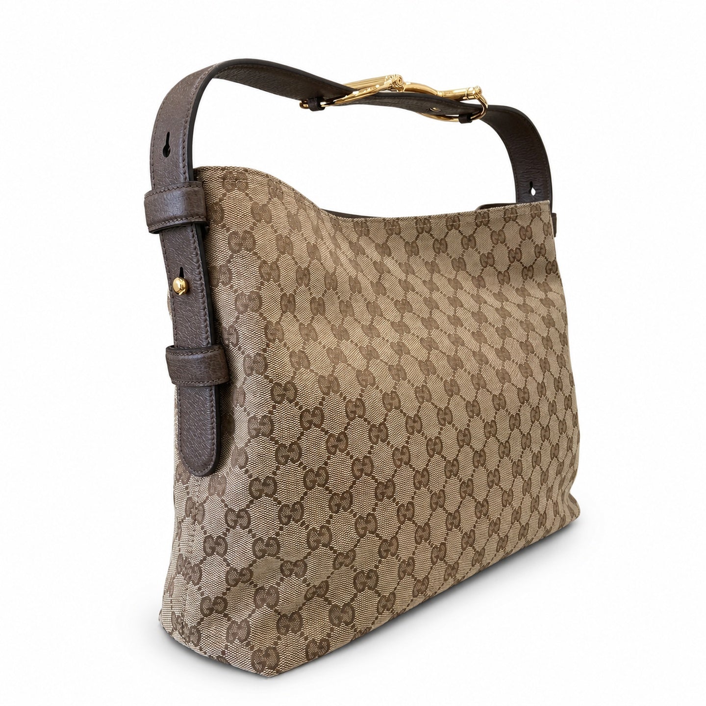 Gucci Horsebit Cotton Canvas Beige Brown Green Gold Handbag