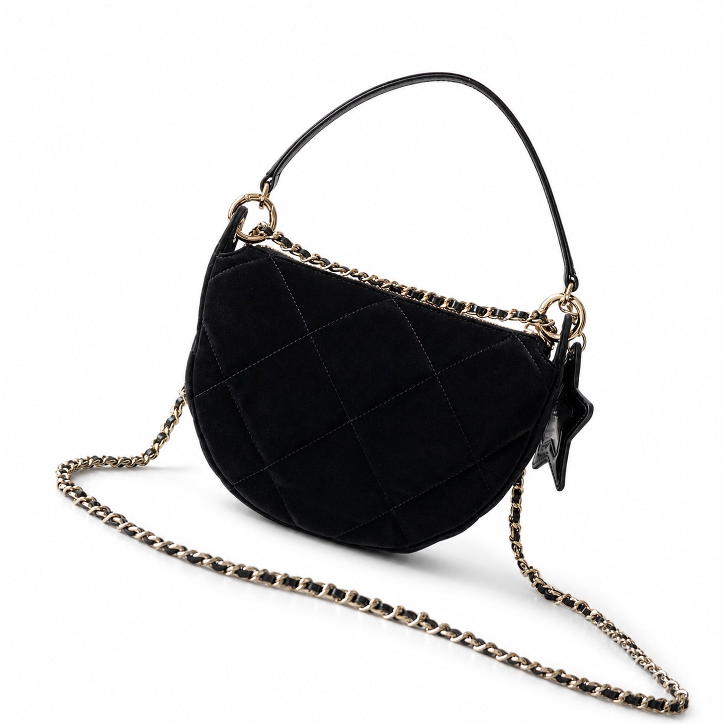 Chanel 25 Small Velvet Leather Black Hobo Bag