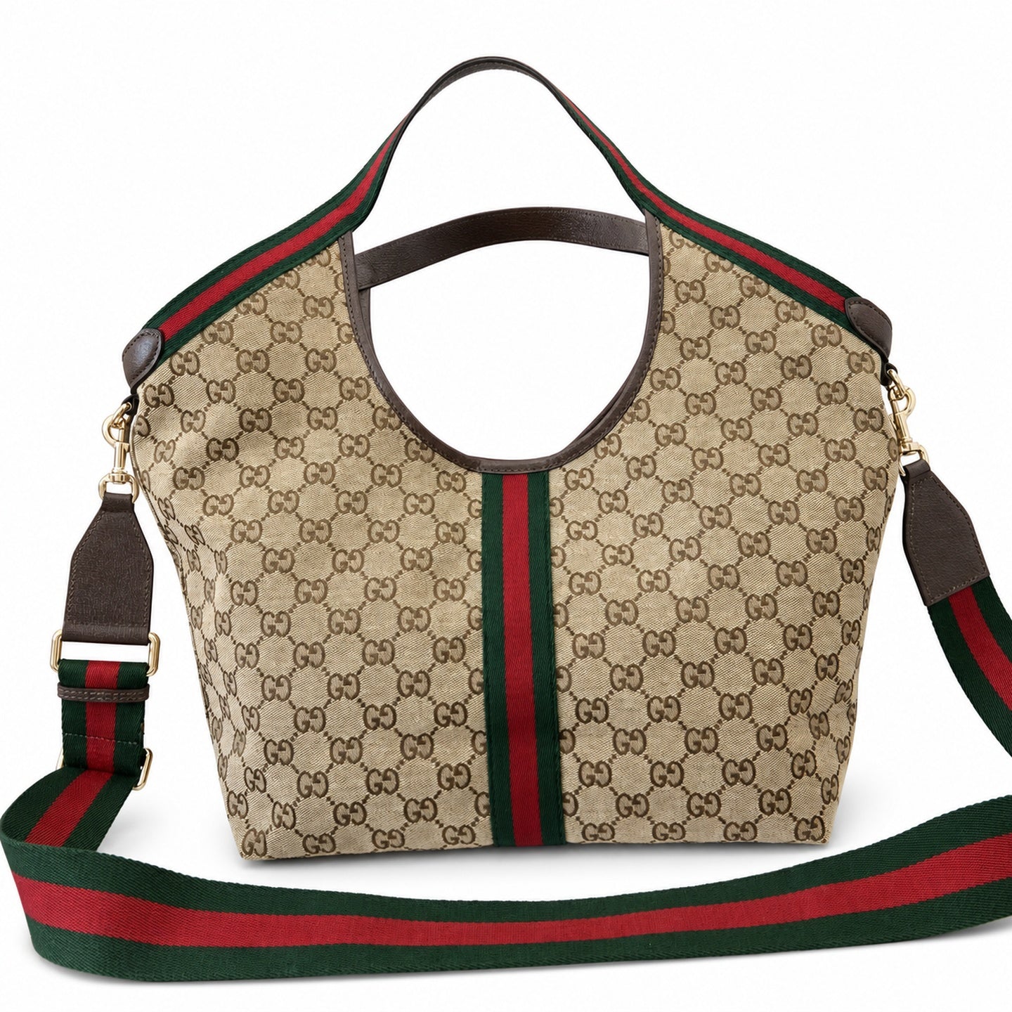 Gucci Giglio Cotton Canvas White Brown Red Green Tote Bag