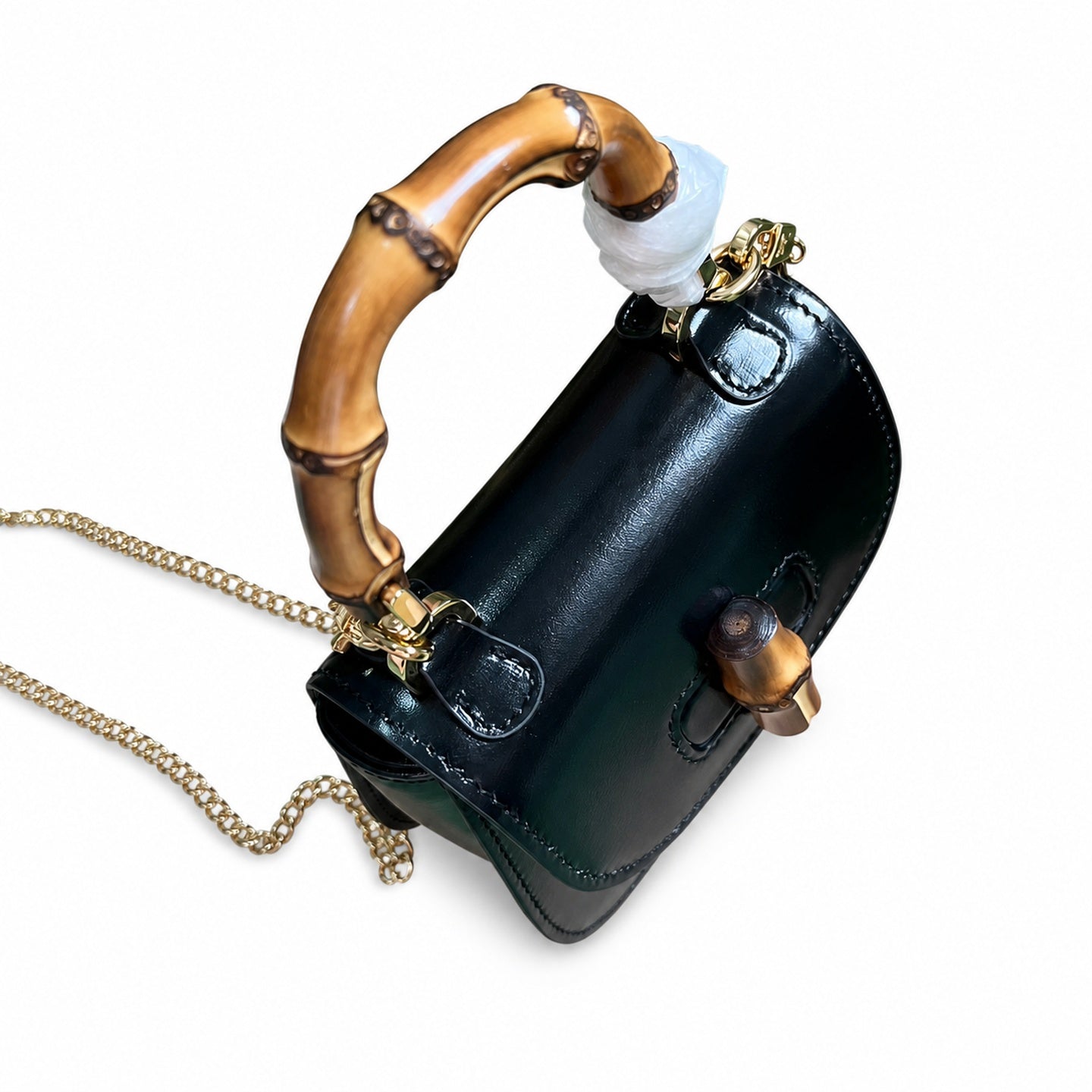 Gucci Bamboo 1947 Mini Suede Leather Black Gold Handbag