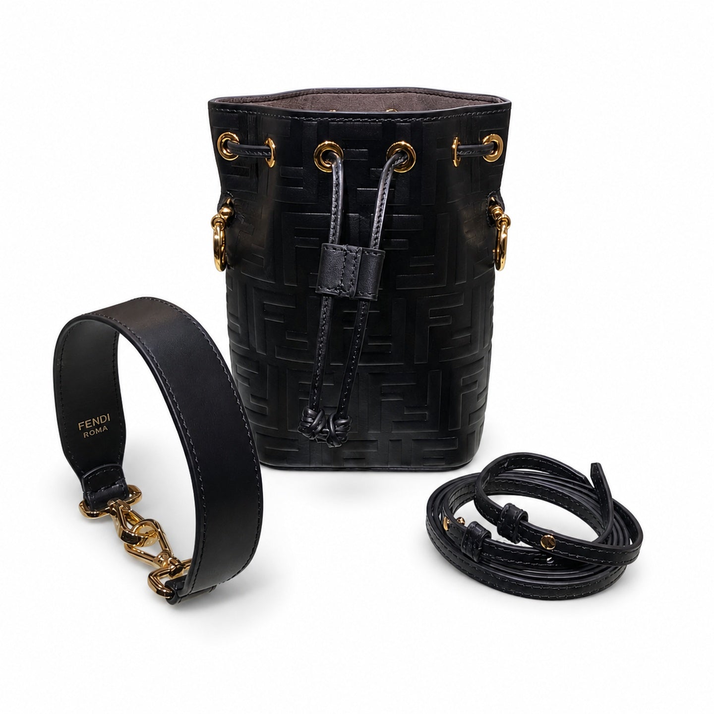 Fendi Mon Tresor Small Leather Black Gold Bucket Bag