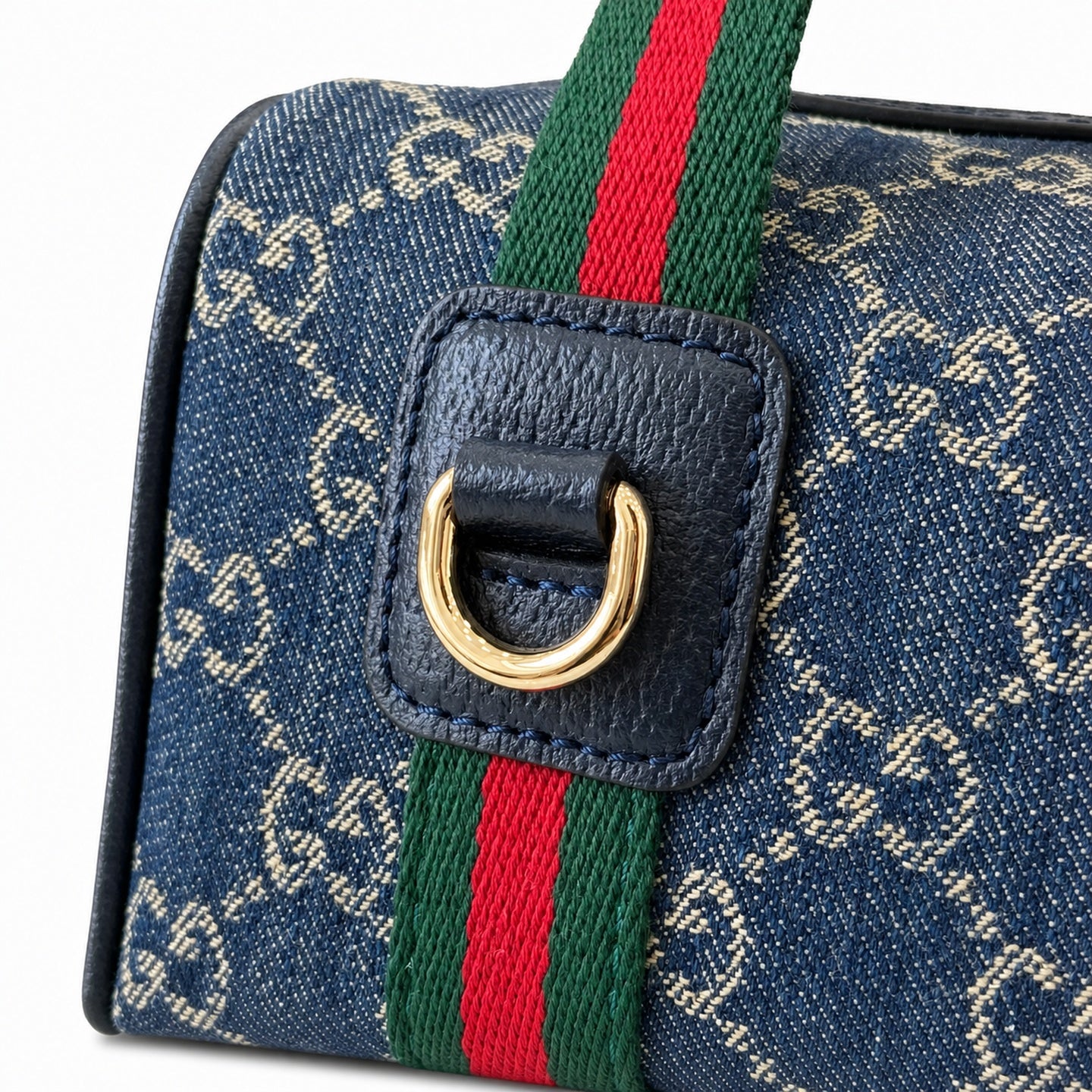Gucci Mini Cotton Denim Leather Brown Blue Gold Handbag