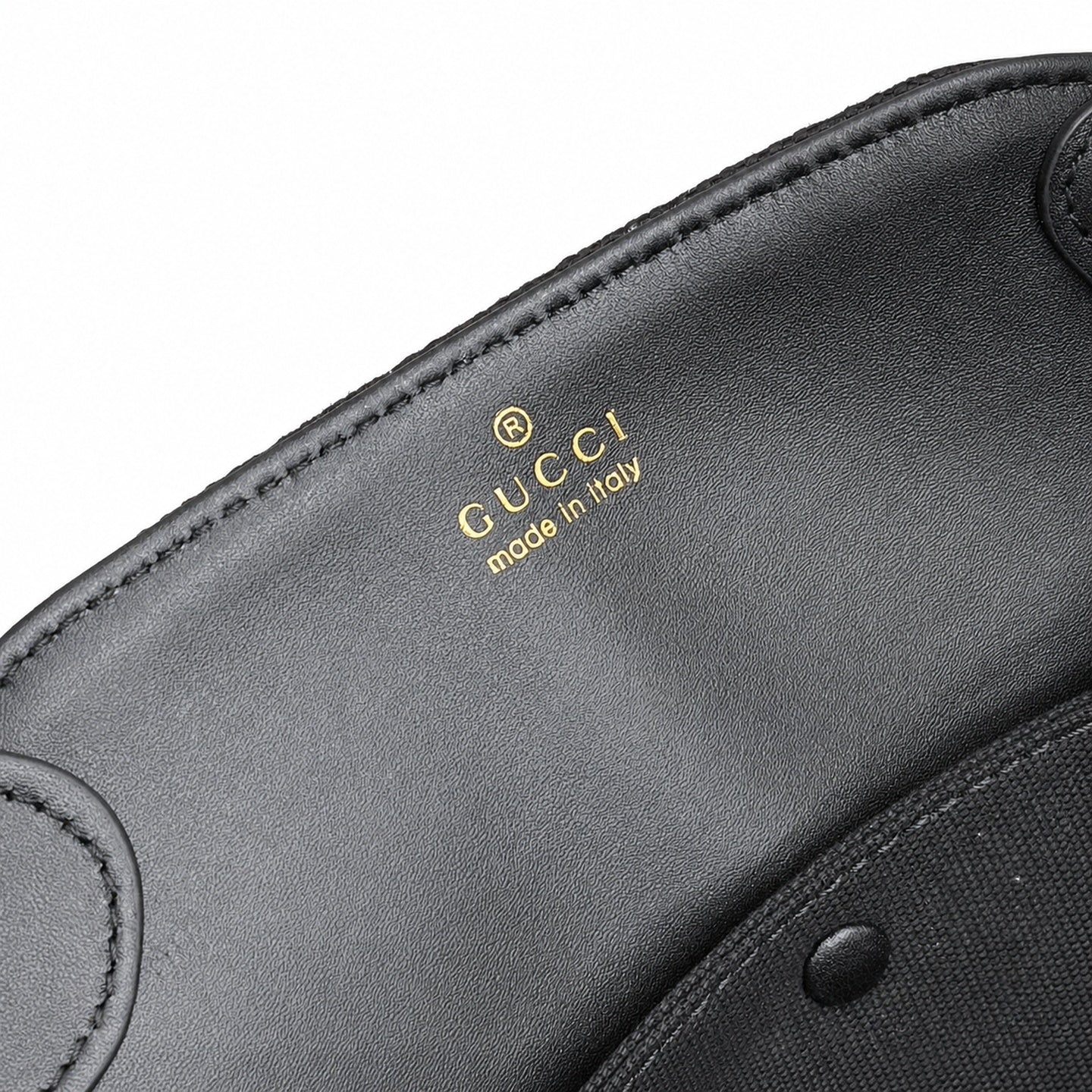 Gucci Cotton Canvas Leather Black Gray Gold Tote Bag