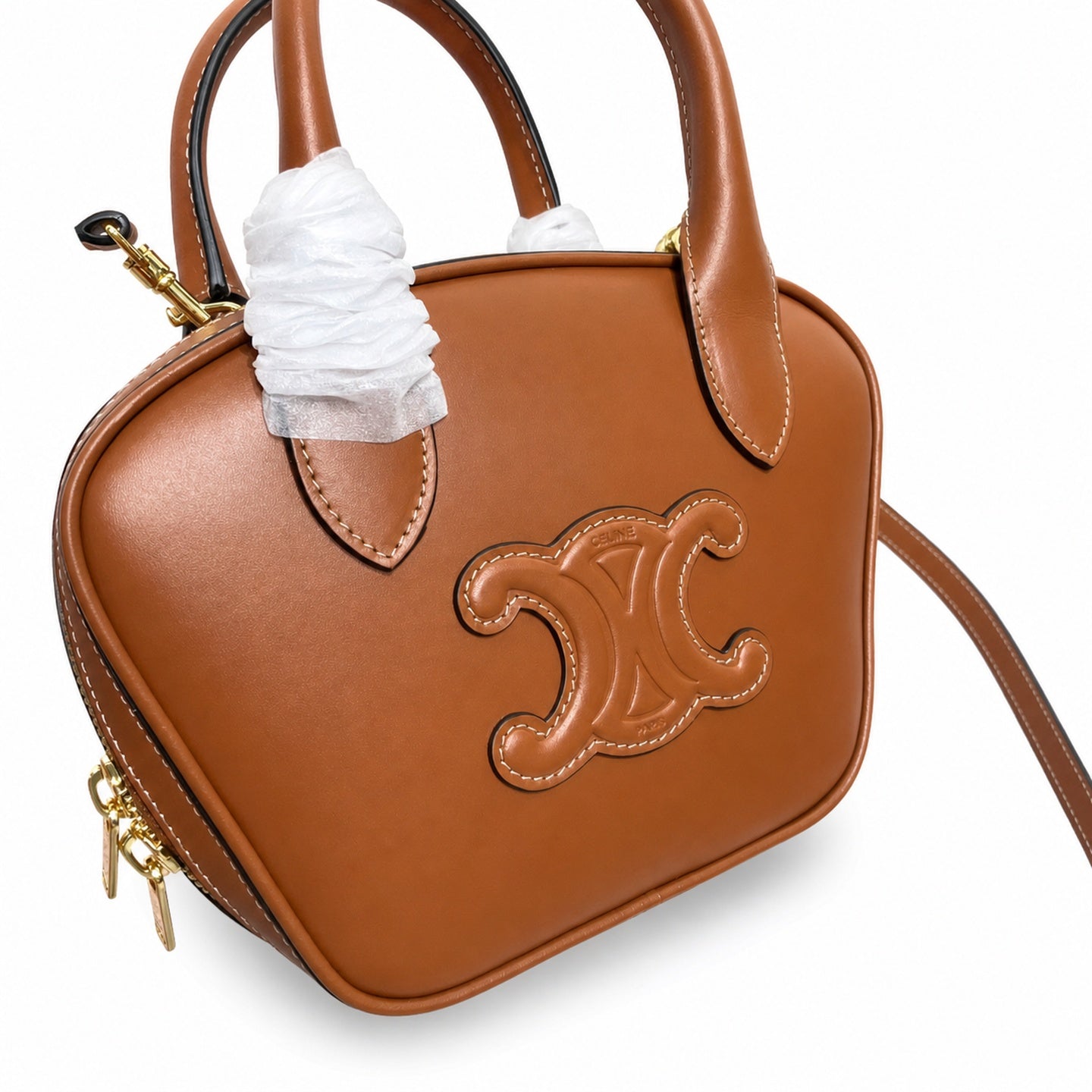 Celine Triomphe Mini Leather Brown Bowling Bag