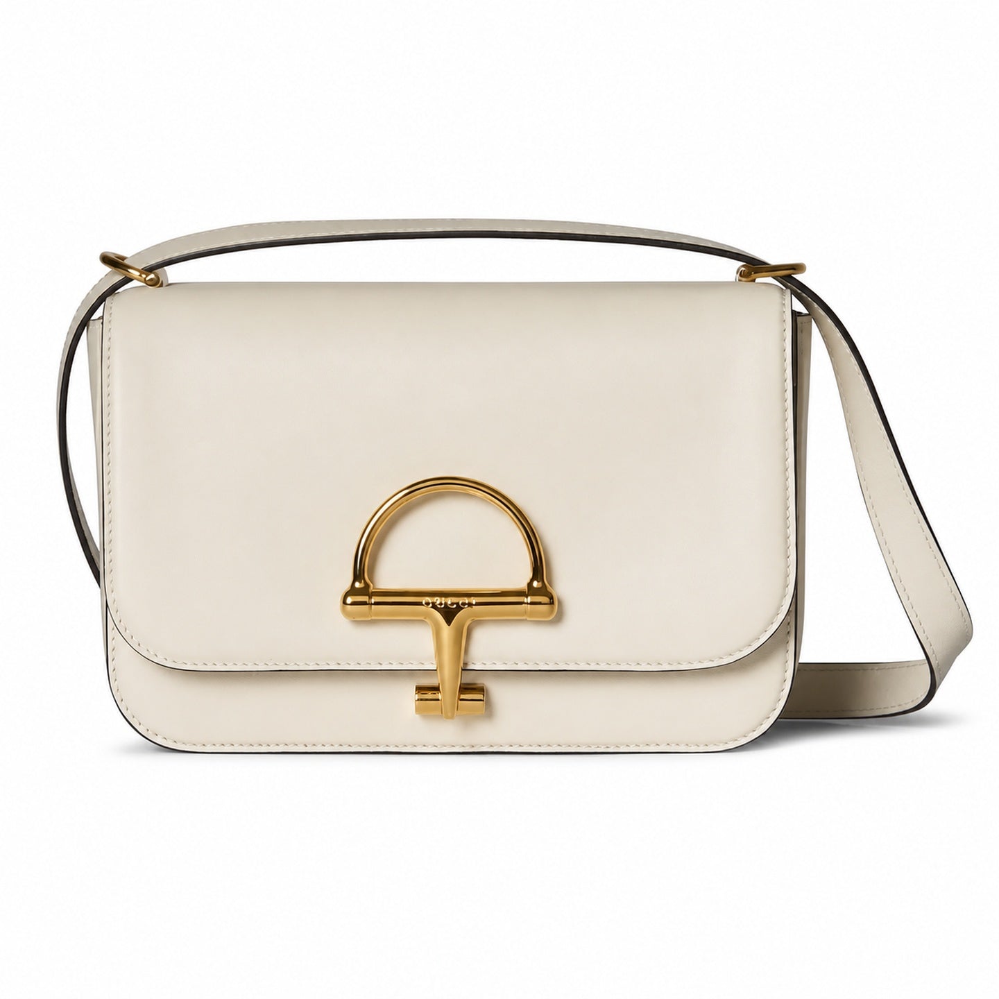 Gucci Horsebit Small Leather White Gold Shoulder Bag