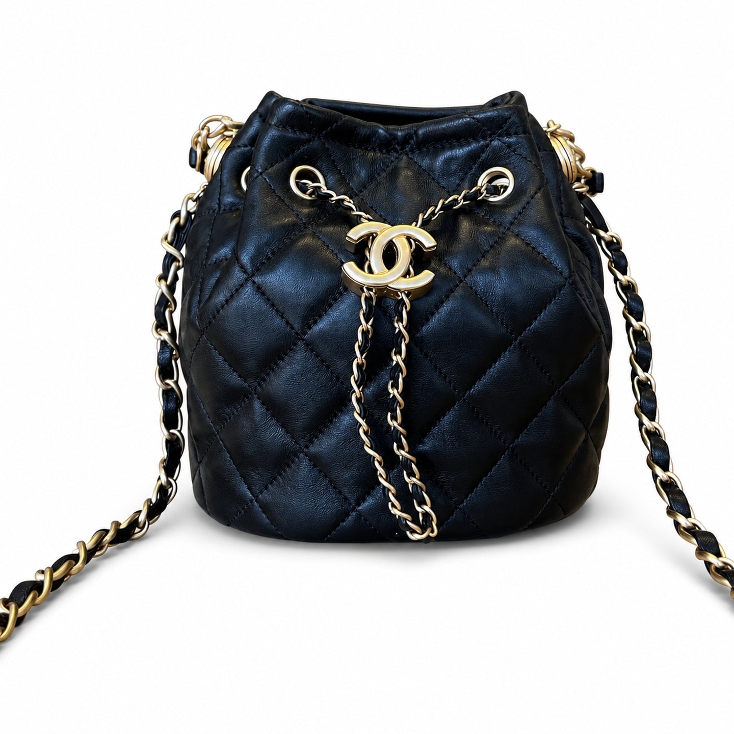 Chanel Leather Black Gold Bucket Bag