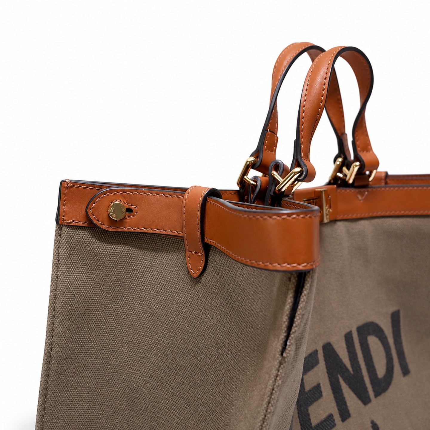 Fendi Peekaboo X-Tote Medium Embroidered Canvas Leather Brown Green Handbag