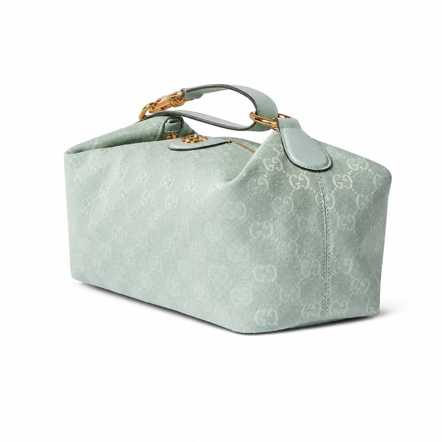 Gucci Cotton Canvas Leather Blue Gold Bag