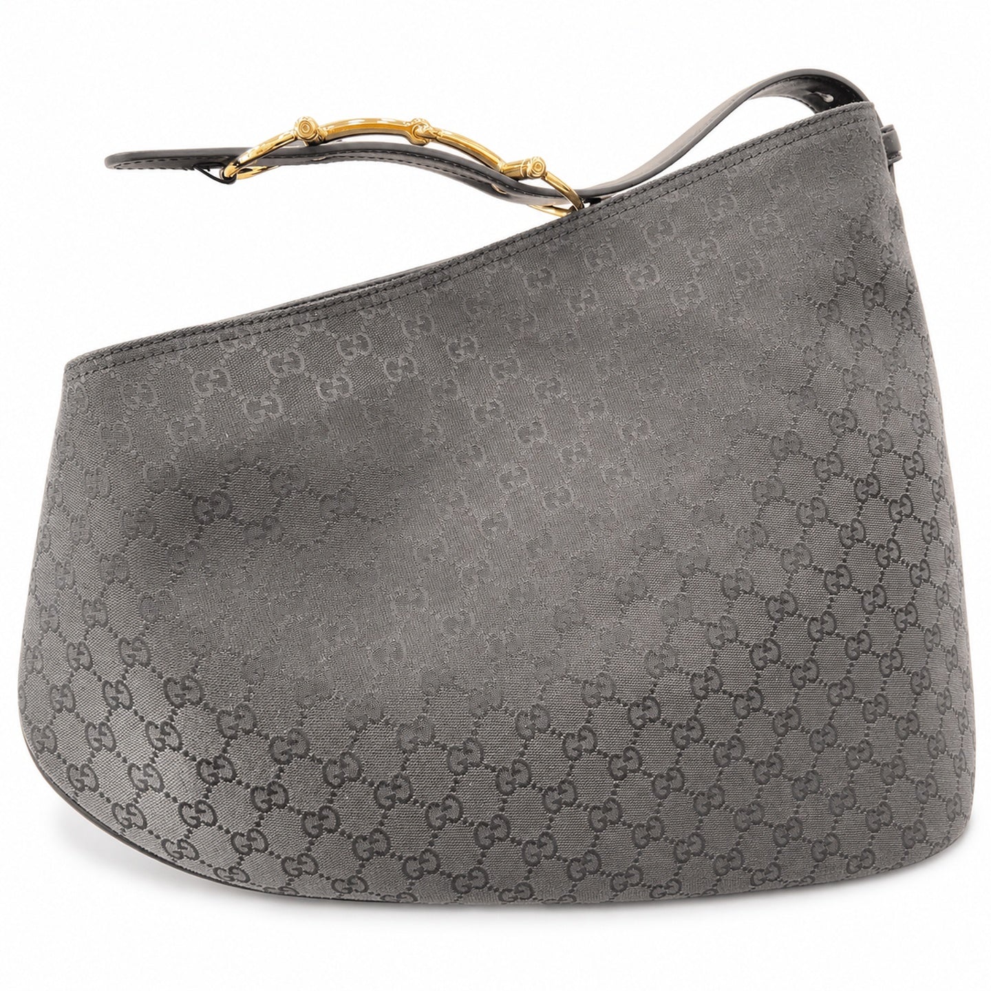 Gucci Horsebit Cotton Canvas Leather Black Beige Gold Handbag
