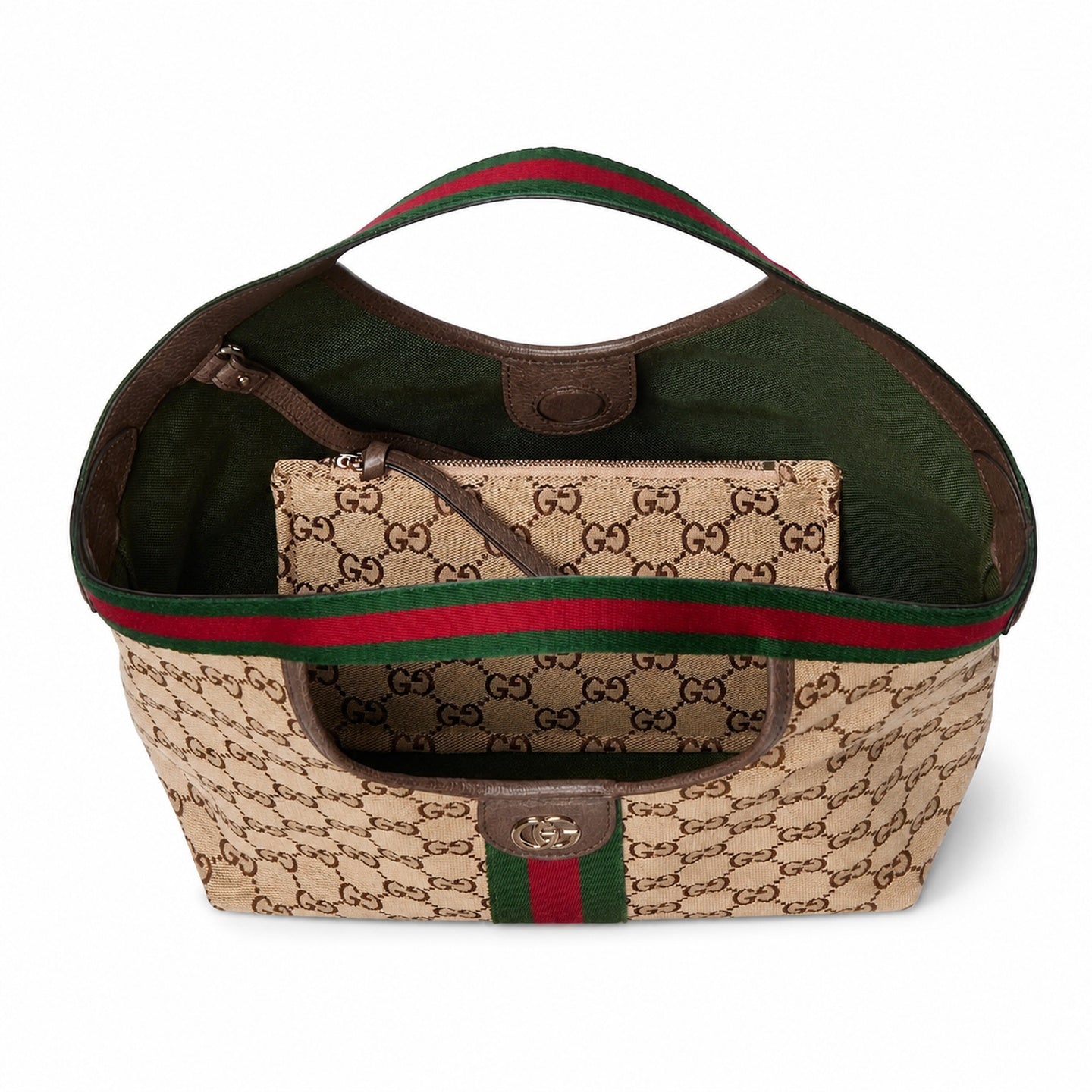 Gucci Giglio Small Cotton Canvas Leather Beige Brown Red Green Gold Tote Bag