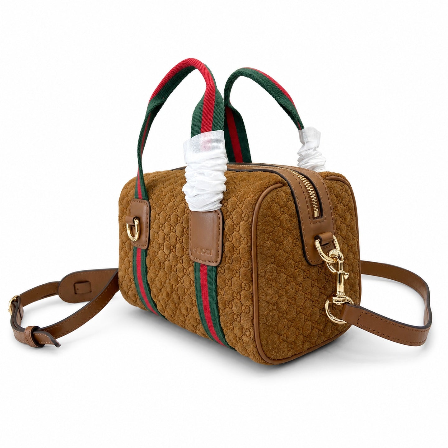 Gucci Mini Cotton Denim Suede Leather Brown Gold Handbag