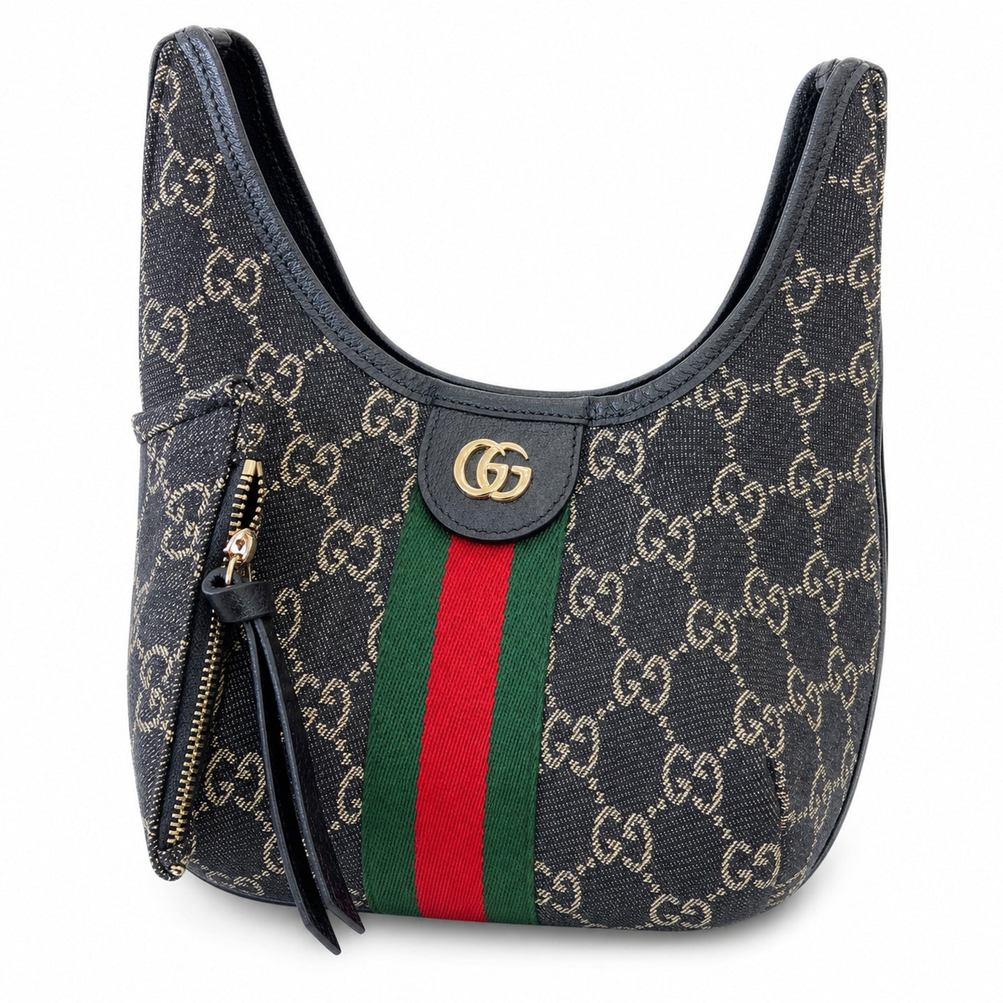 Gucci Giglio Cotton Denim Canvas Black White Red Green Gold Handbag