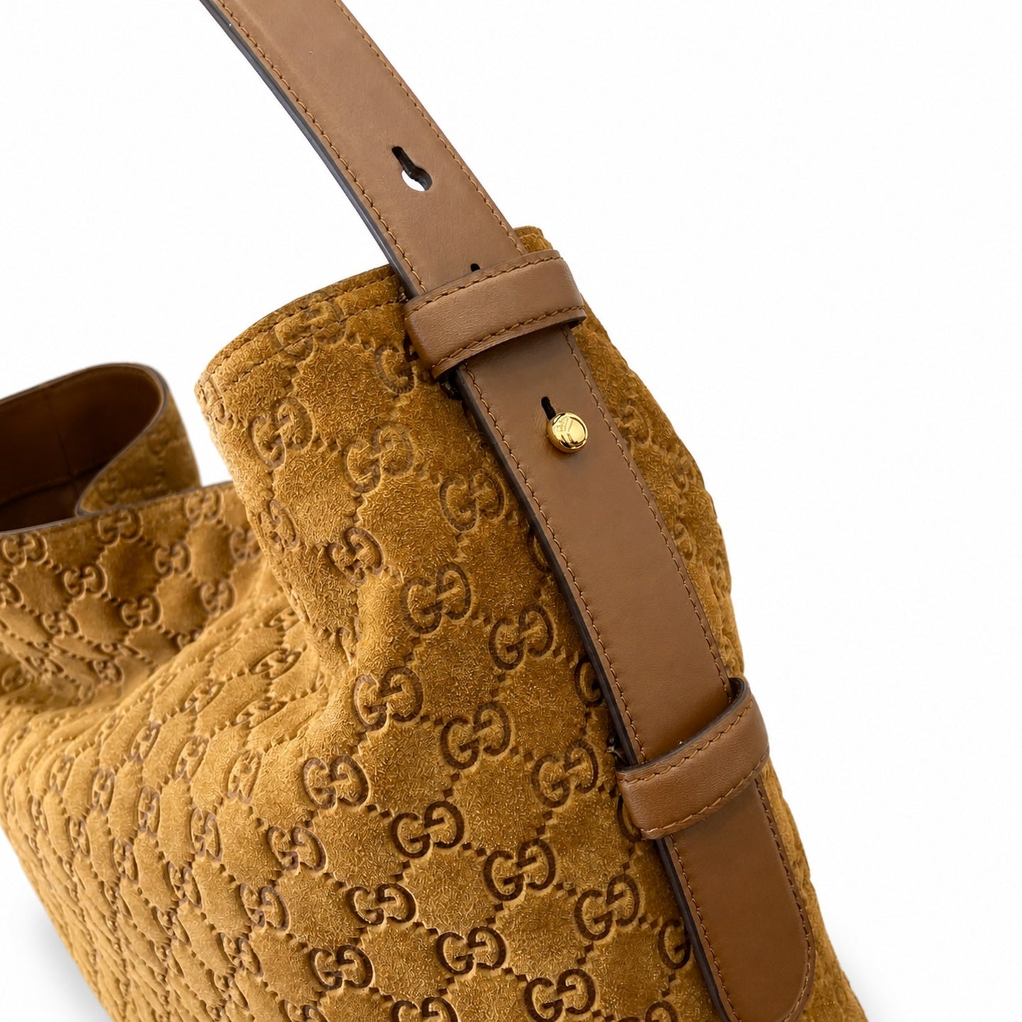 Gucci Horsebit Cotton Suede Leather Brown Gold Handbag