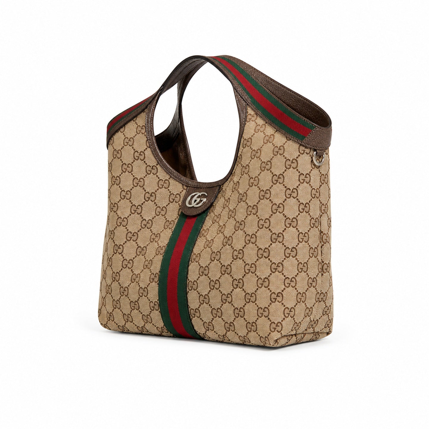 Gucci Giglio Small Cotton Canvas Leather Beige Brown Red Green Gold Tote Bag