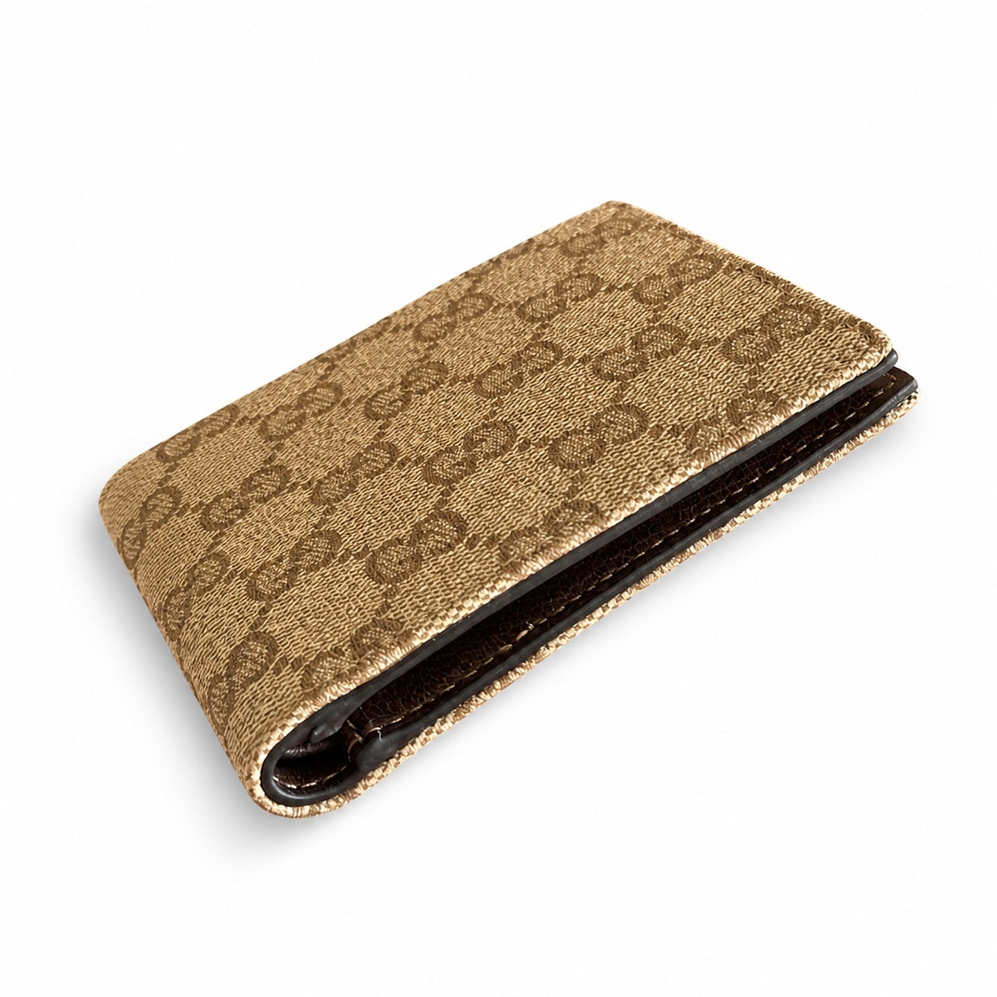 Gucci Canvas Leather Black Brown Silver Wallet