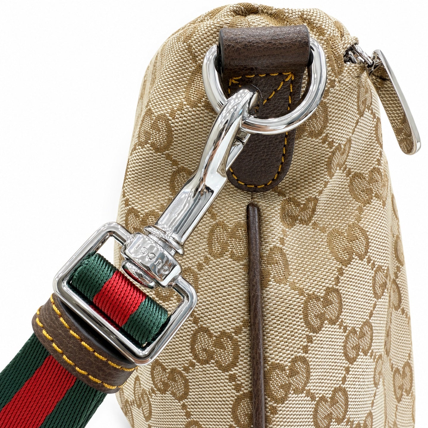 Gucci Canvas Leather Brown Red Green Silver Bag