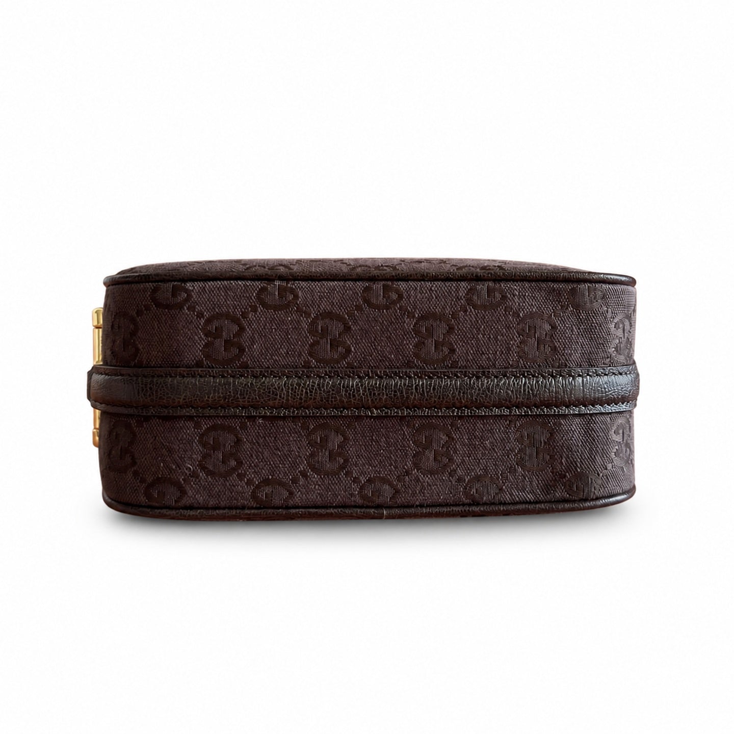 Gucci Horsebit Mini Cotton Canvas Leather Brown Gold Bag