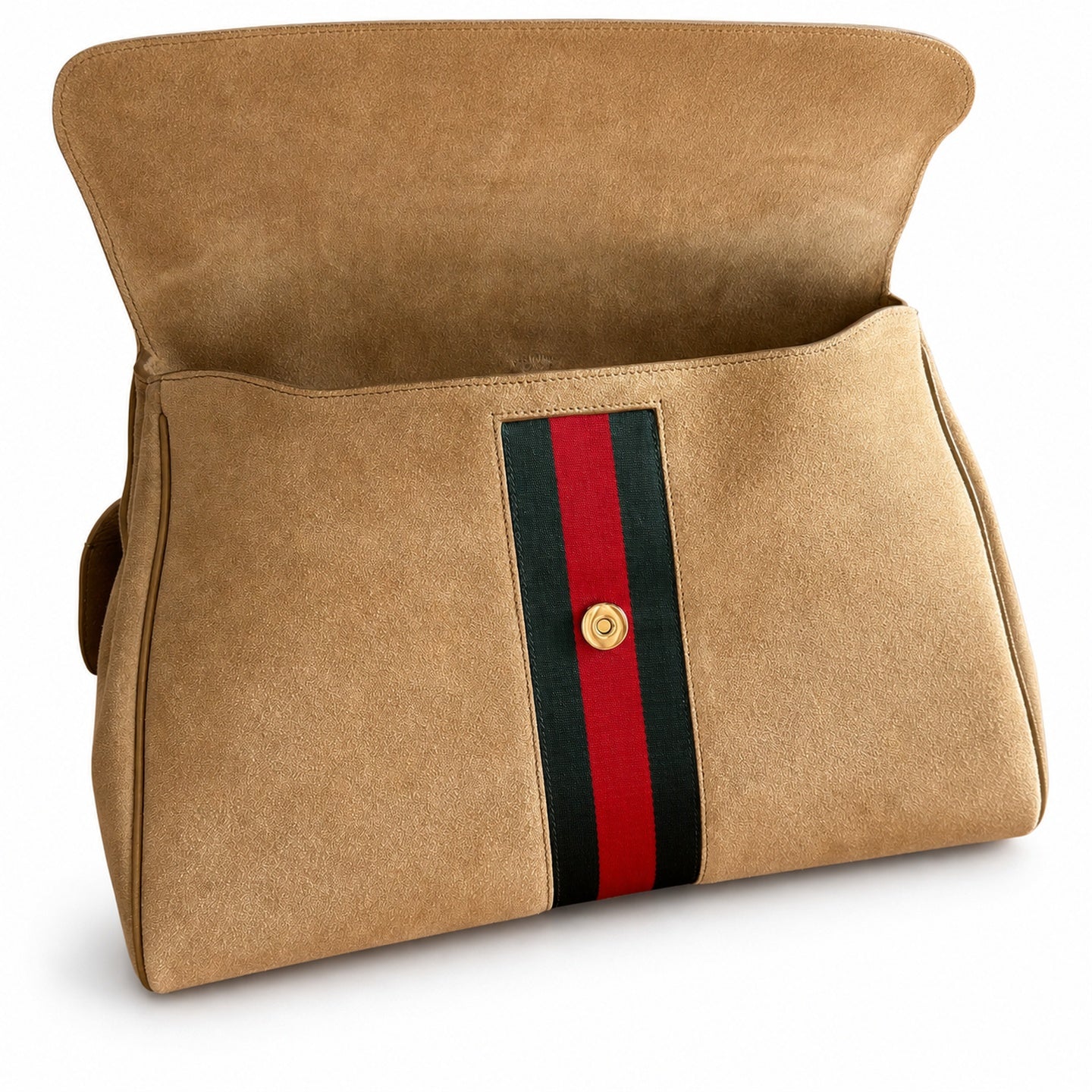 Gucci Horsebit Suede Canvas Leather Gold Handbag
