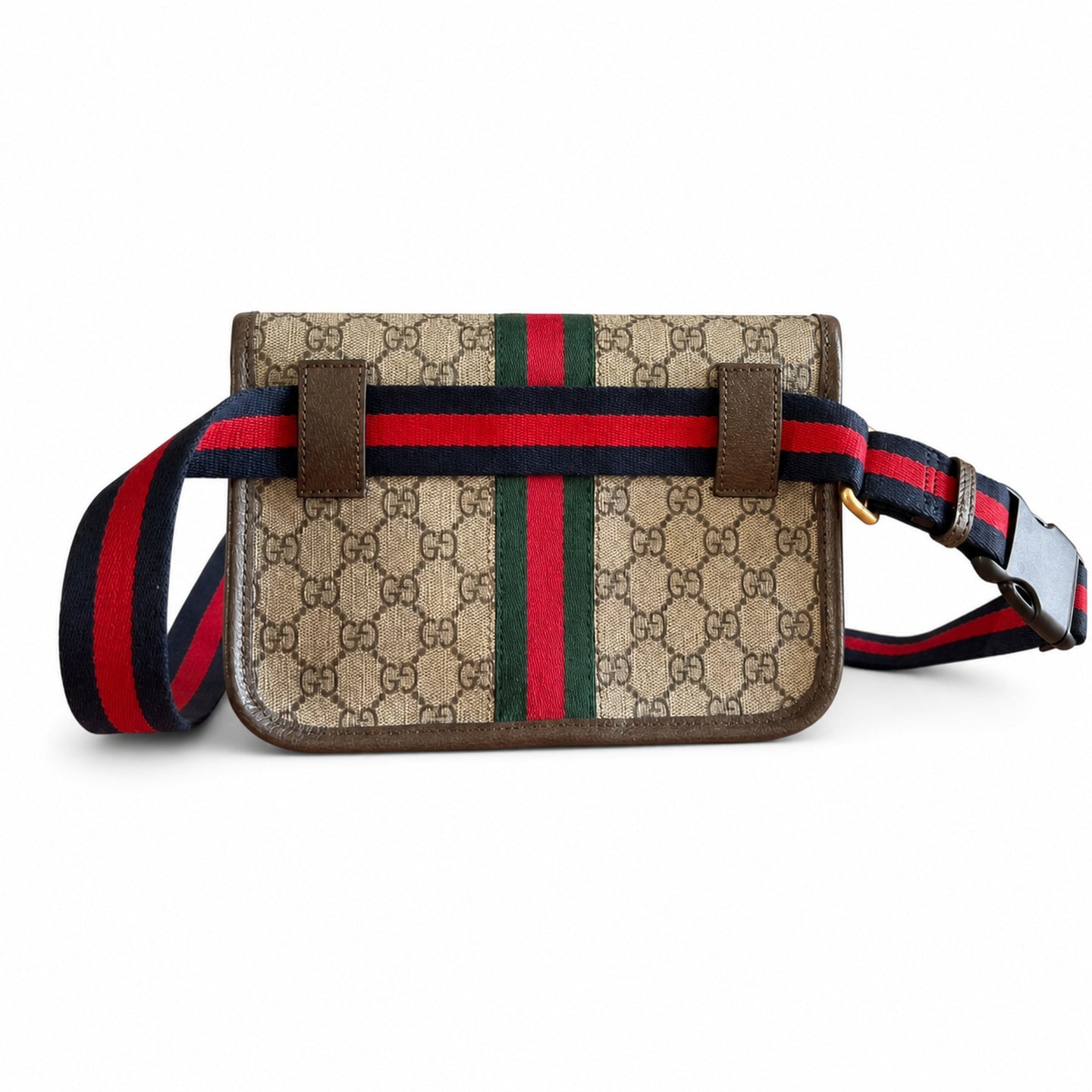 Gucci Ophidia Men's Supreme Small Cotton Canvas Leather Black Gray Brown Waist Bag