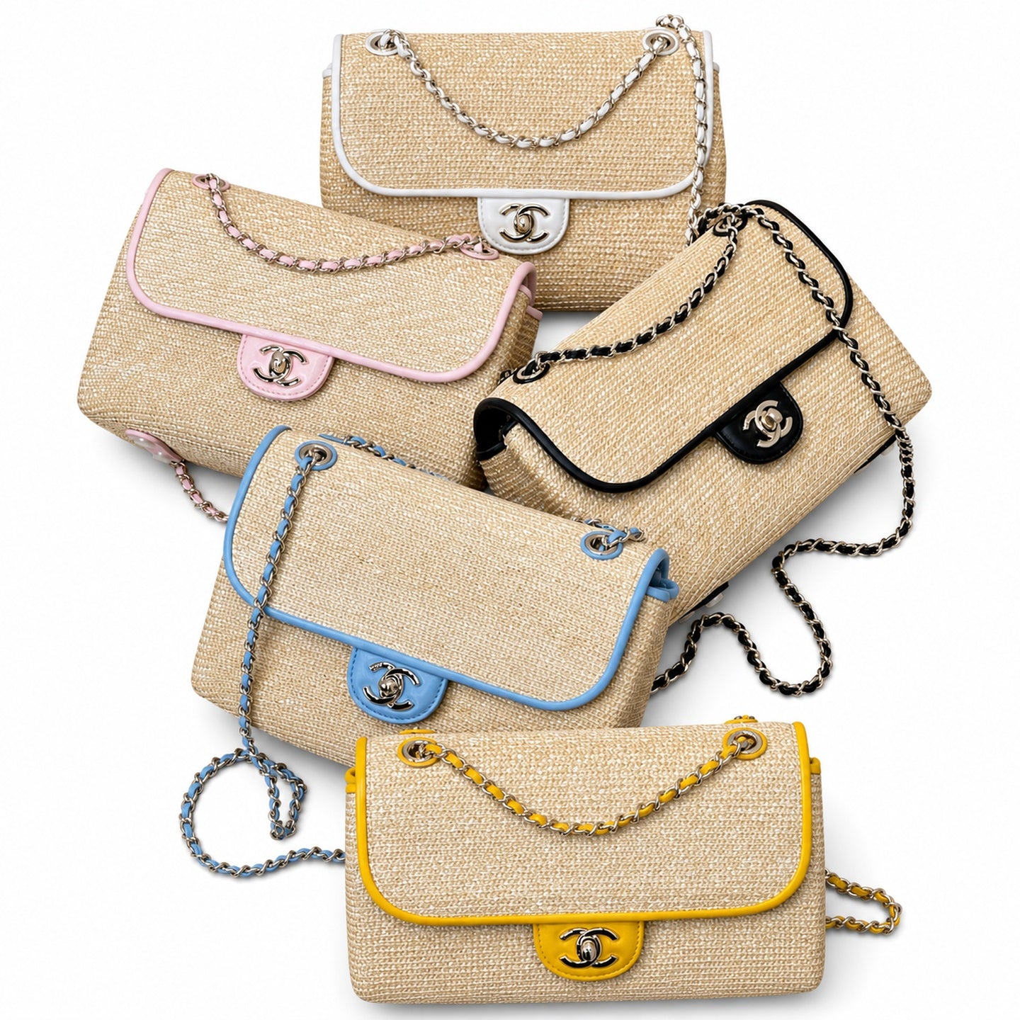 Chanel 25 Large Raffia Leather Gold Bag