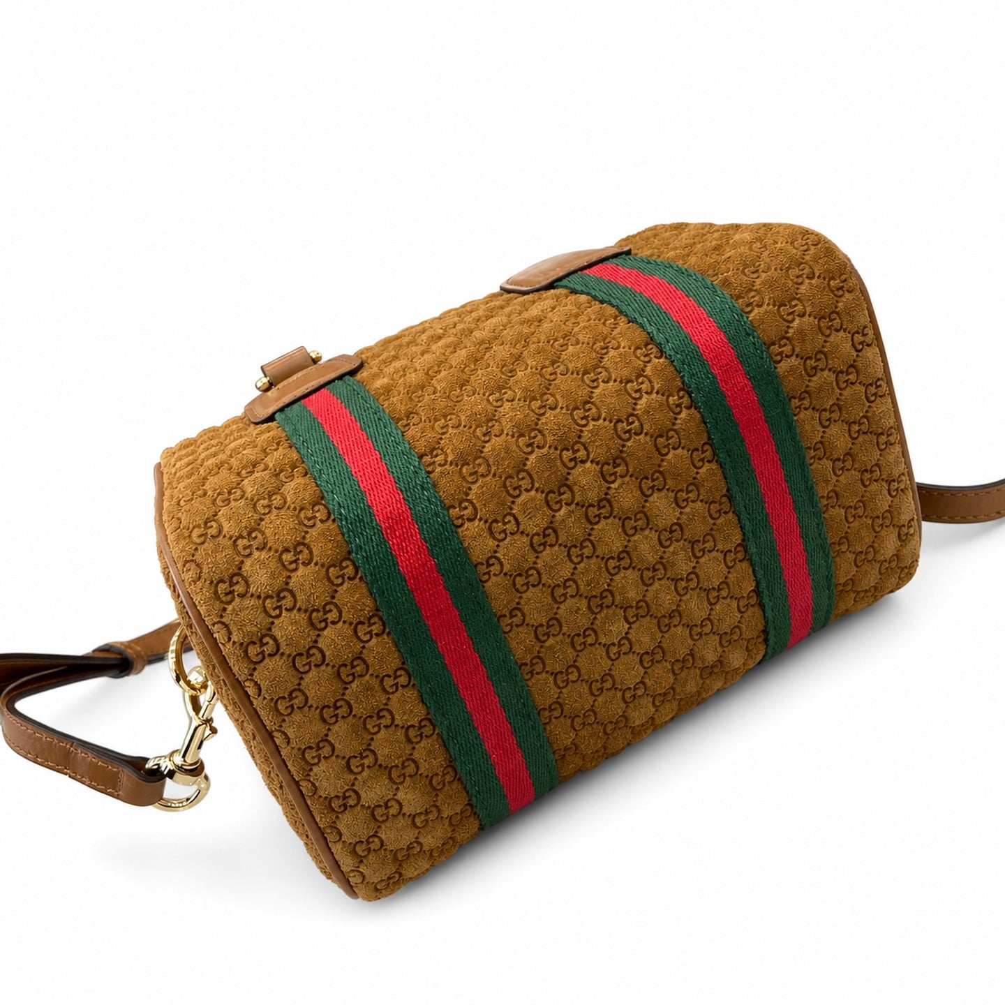Gucci Mini Cotton Denim Suede Leather Brown Gold Handbag