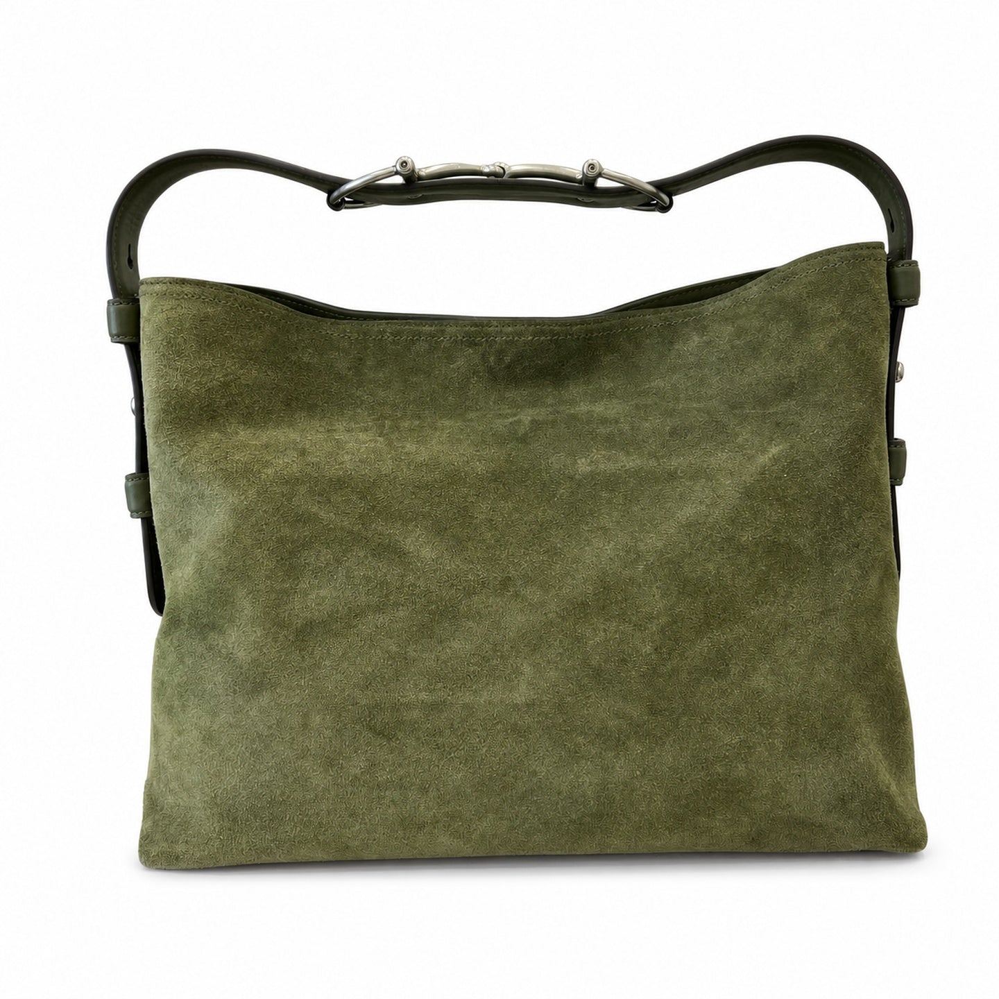Gucci Horsebit Cotton Suede Leather Green Gold Handbag