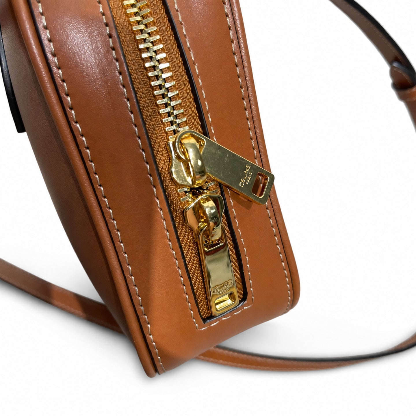 Celine Triomphe Mini Leather Brown Bowling Bag