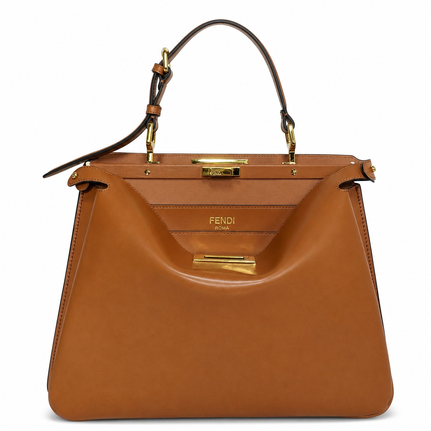 Fendi Peekaboo Soft Large Velvet Leather Gold Handbag