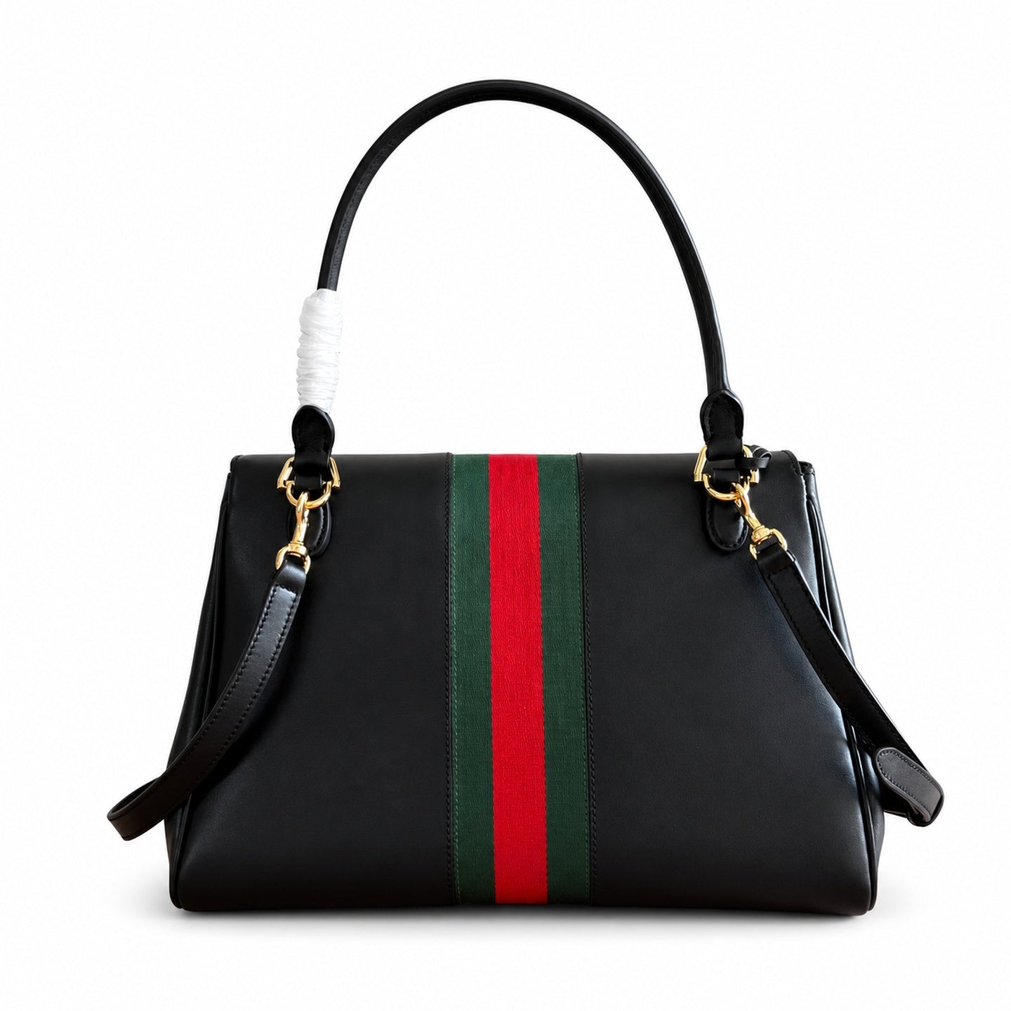 Gucci Horsebit Canvas Leather Black Brown Gold Handbag