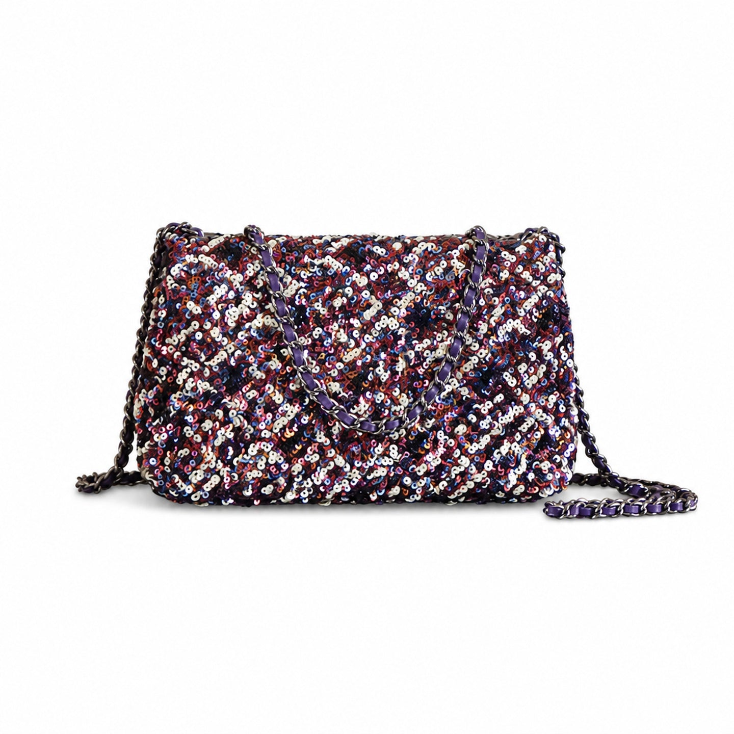 Chanel Mini Embroidered Black Pink Purple Silver Handbag