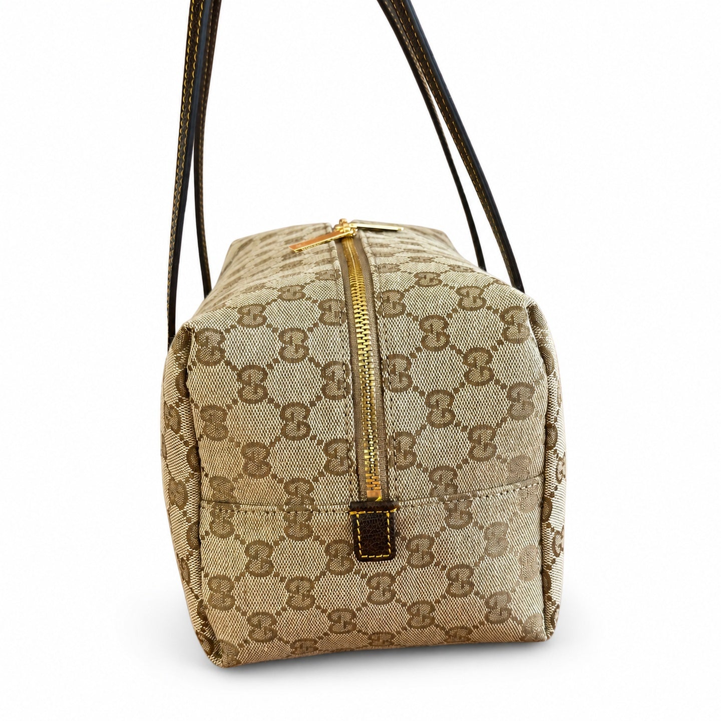 Gucci Denim Nylon Leather Brown Blue Boston Bag