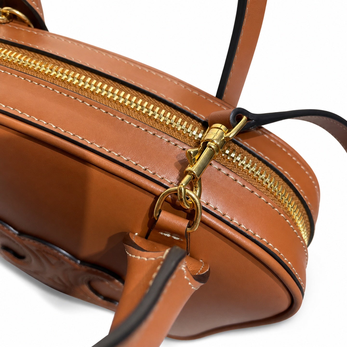 Celine Triomphe Mini Leather Brown Bowling Bag