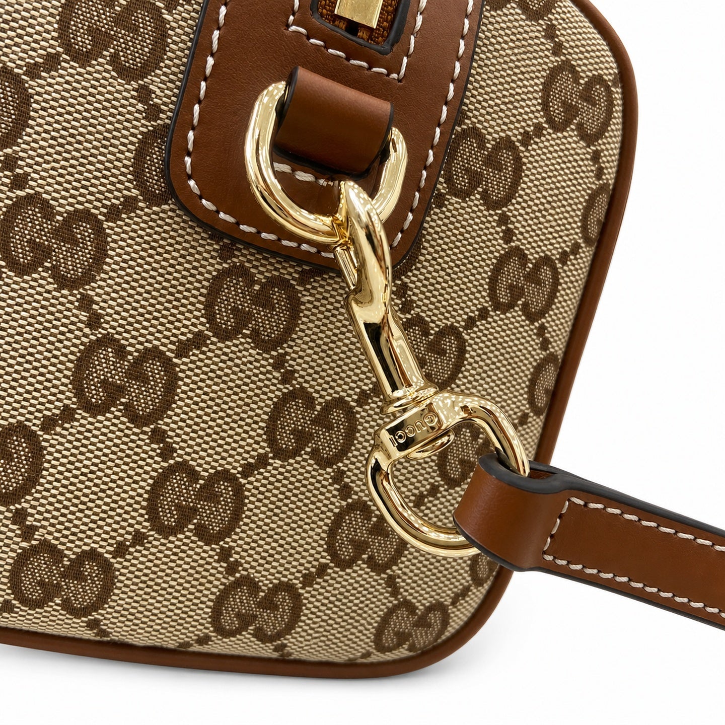 Gucci Mini Cotton Canvas Leather Beige Brown Gold Handbag