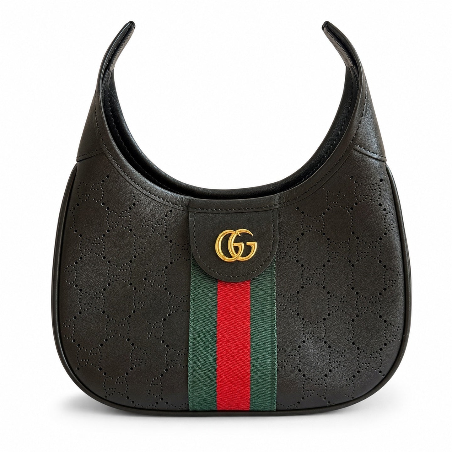 Gucci Giglio Leather Black Beige Gold Clutch