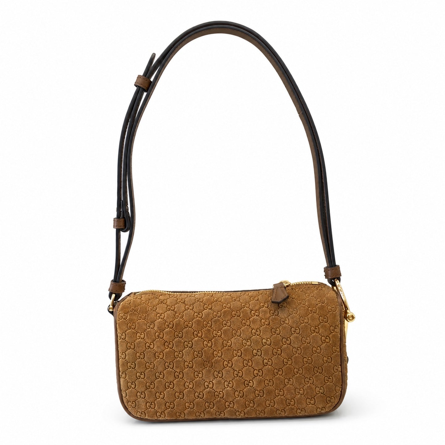 Gucci Cotton Suede Leather Brown Gold Bag